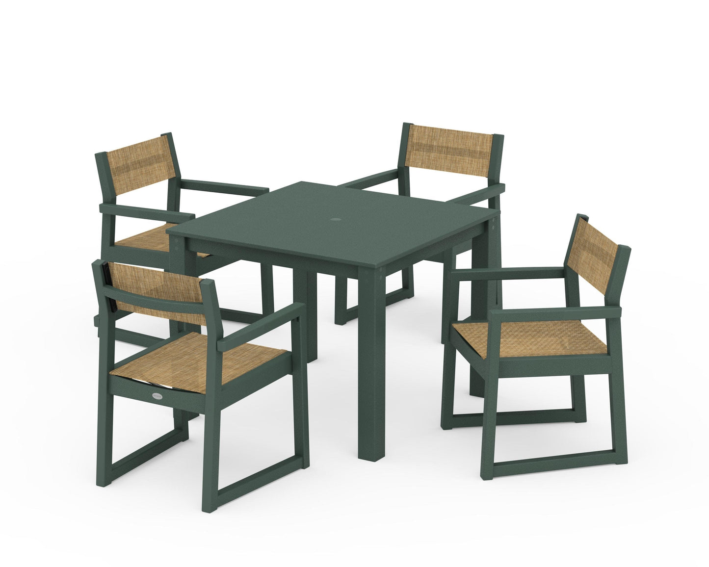 POLYWOOD EDGE Sling Arm Chair 5-Piece Parsons Dining Set — Green / Burlap Sling
