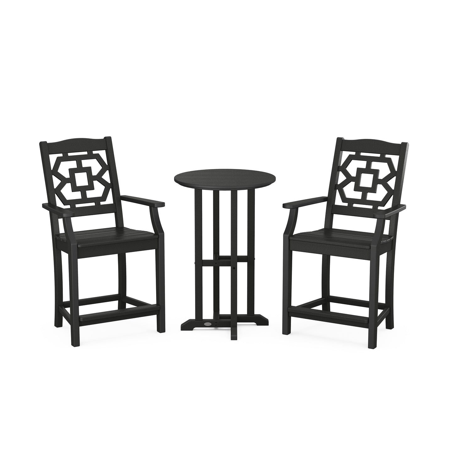 POLYWOOD Chinoiserie 3-Piece Farmhouse Bistro Counter Set — Black