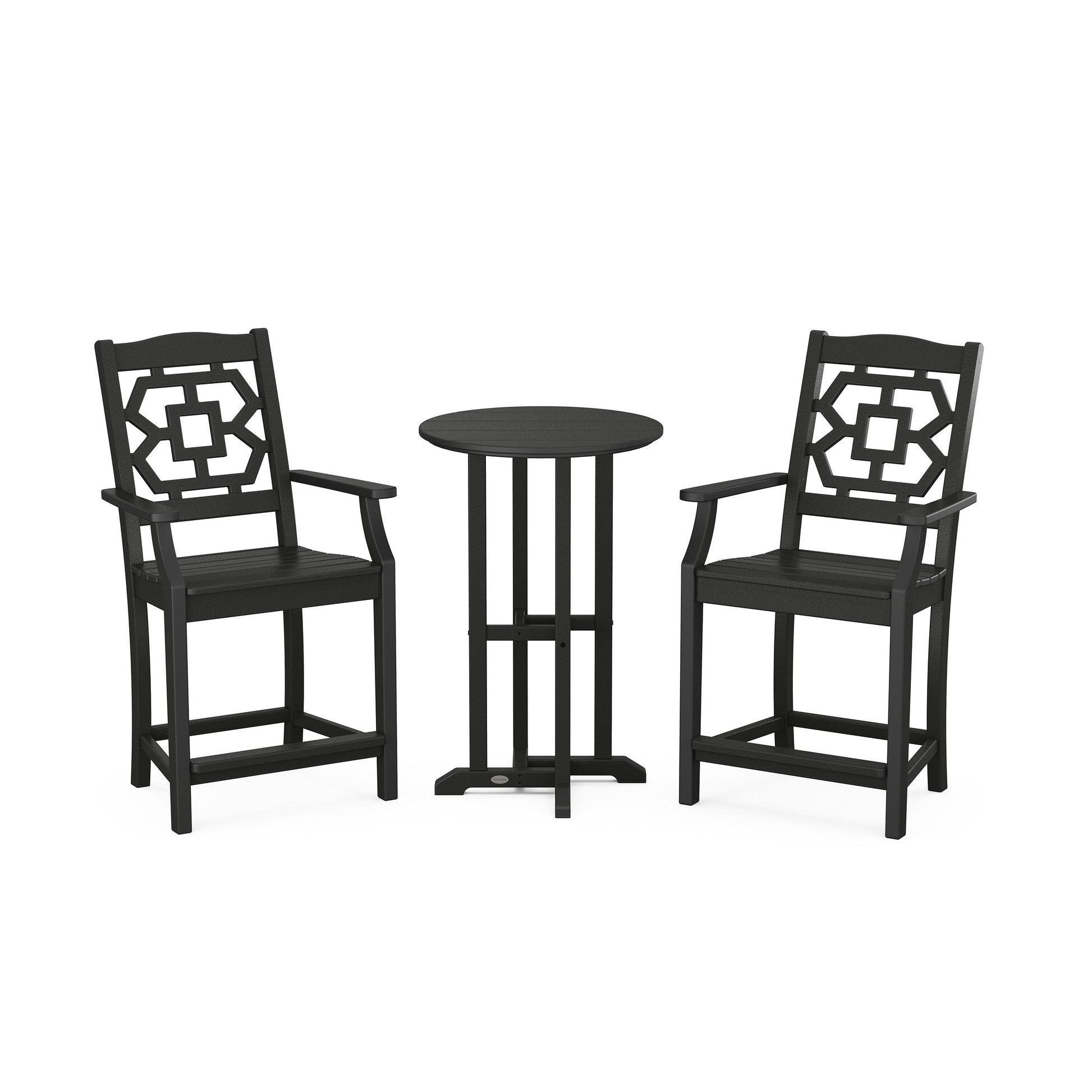 POLYWOOD Chinoiserie 3-Piece Farmhouse Bistro Counter Set — Black