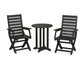 POLYWOOD Captain Folding Chair 3-Piece Round Bistro Dining Set — Black