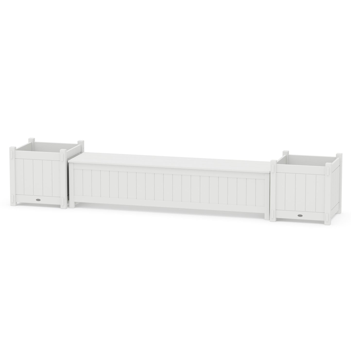POLYWOOD 72" Vineyard Straight Planter Storage Bench Set- Large — White