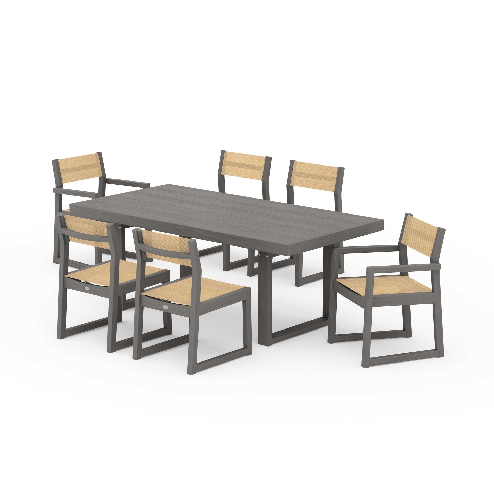 POLYWOOD EDGE Sling 7-Piece Dining Set — Driftwood / Dupioni Apricot Sling