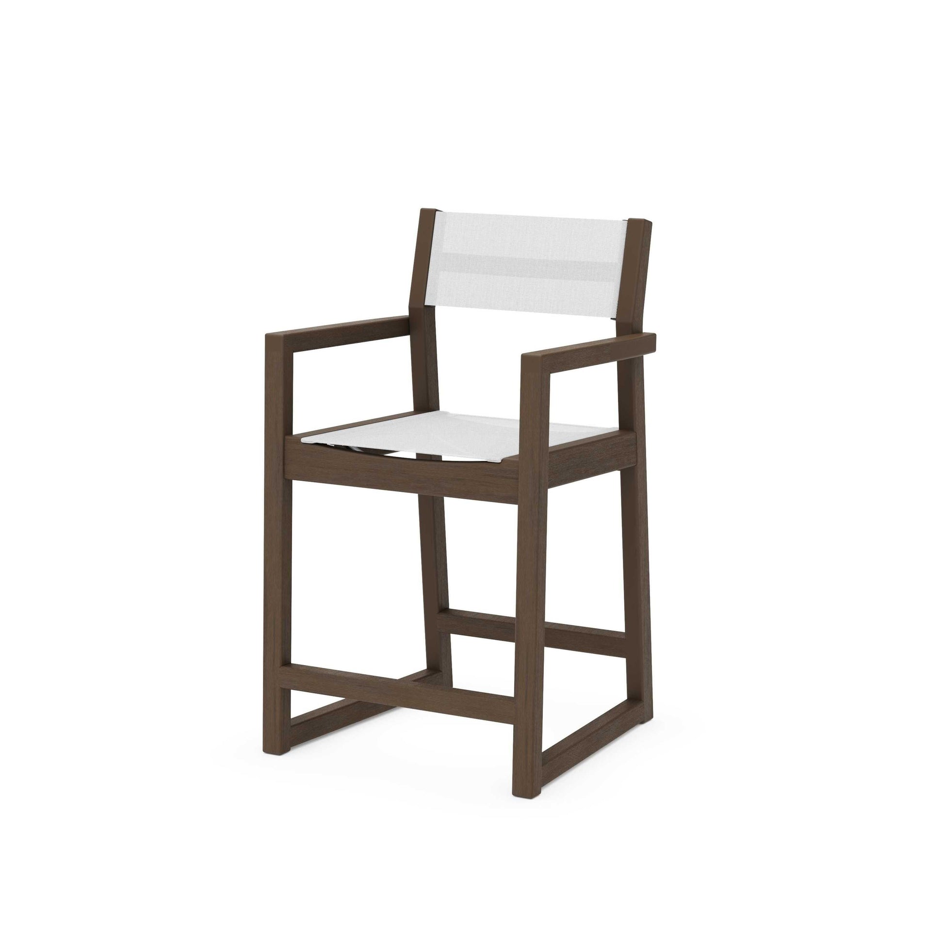 POLYWOOD EDGE Sling Counter Arm Chair — Kona / White Sling