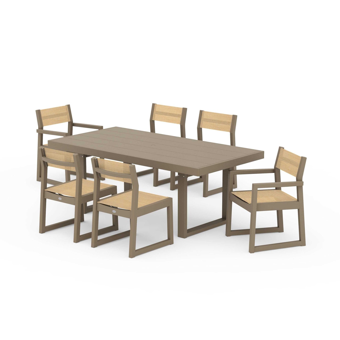 POLYWOOD EDGE Sling 7-Piece Dining Set — Vintage Sahara / Dupioni Apricot Sling