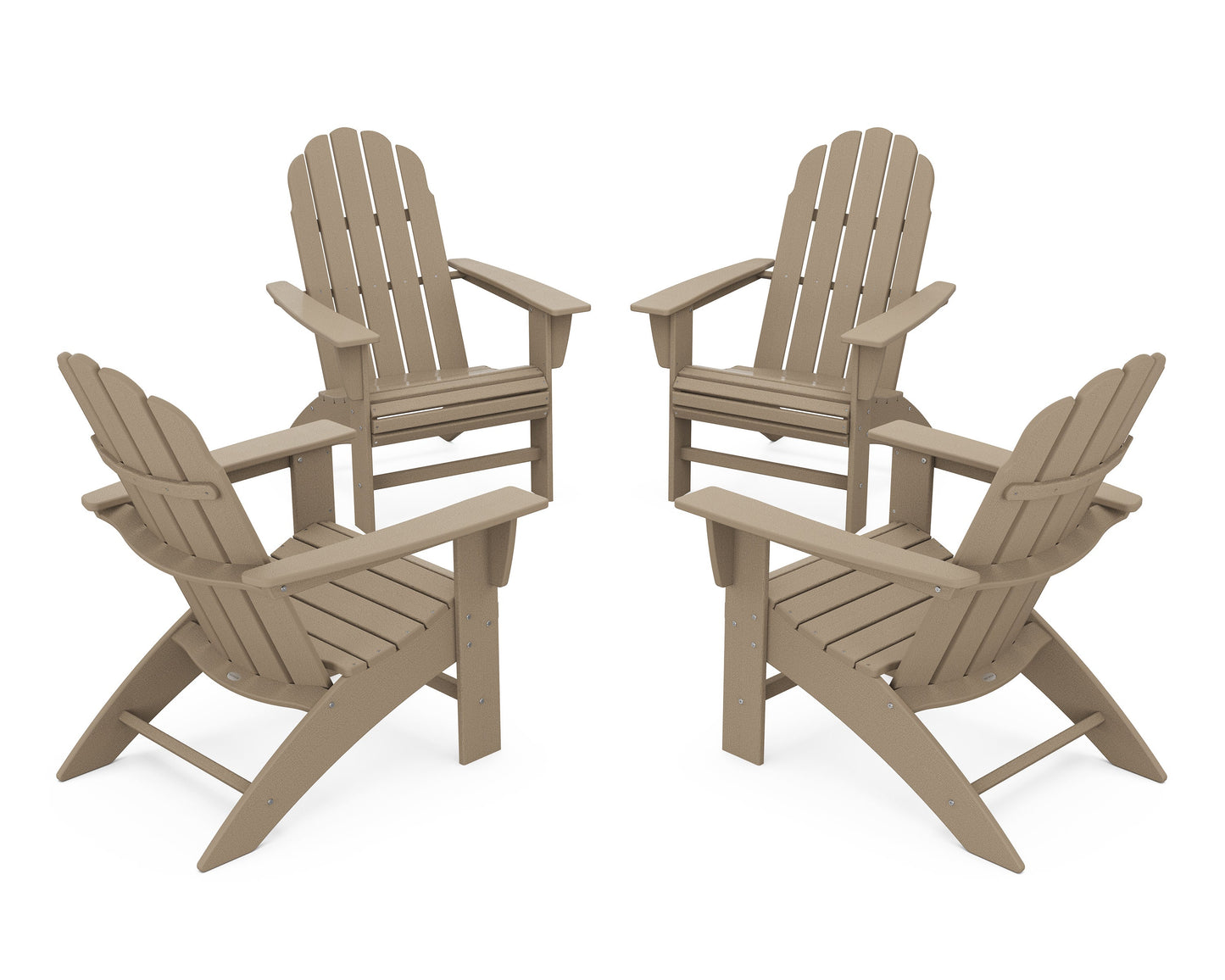 POLYWOOD 4-Piece Vineyard Curveback Adirondack Chair Conversation Set — Vintage Sahara