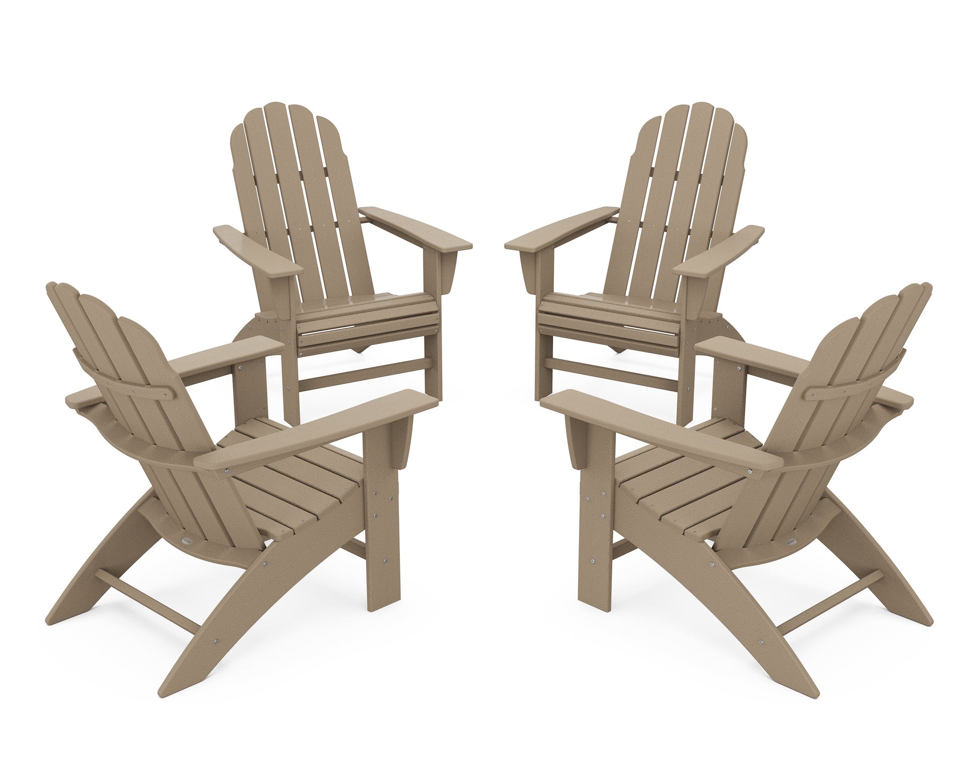 POLYWOOD 4-Piece Vineyard Curveback Adirondack Chair Conversation Set — Vintage Sahara