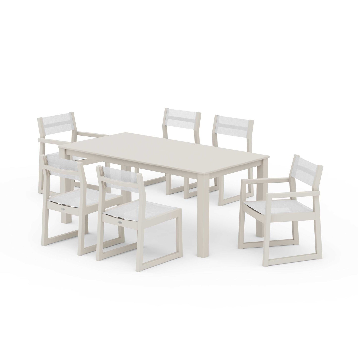POLYWOOD EDGE Sling 7-Piece Parsons Dining Set — Sand / White Sling