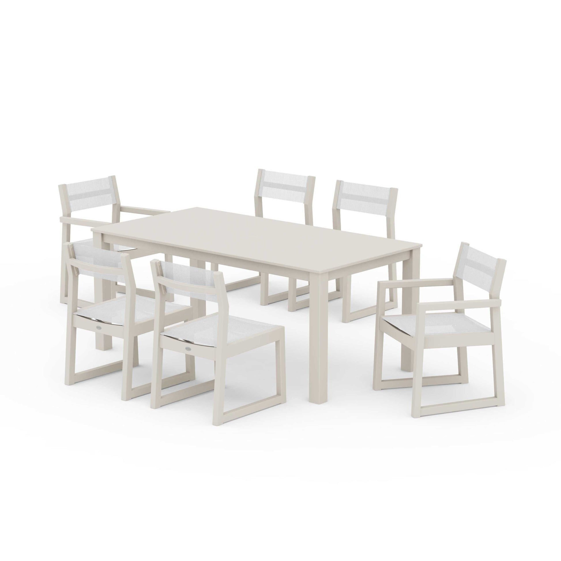 POLYWOOD EDGE Sling 7-Piece Parsons Dining Set — Sand / White Sling