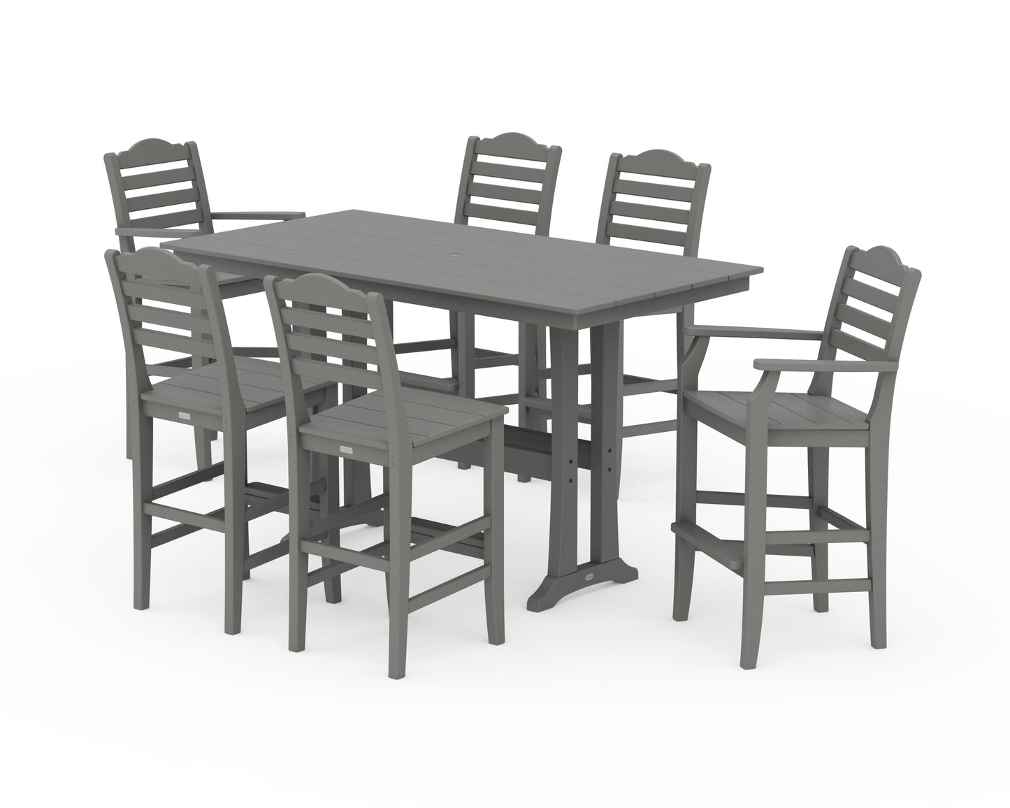 POLYWOOD Savannah 7-Piece Farmhouse Bar Set with Trestle Legs — Slate Grey