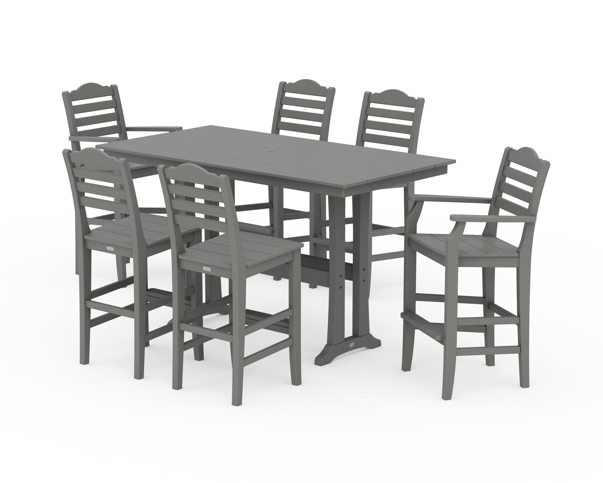 POLYWOOD Savannah 7-Piece Farmhouse Bar Set with Trestle Legs — Slate Grey