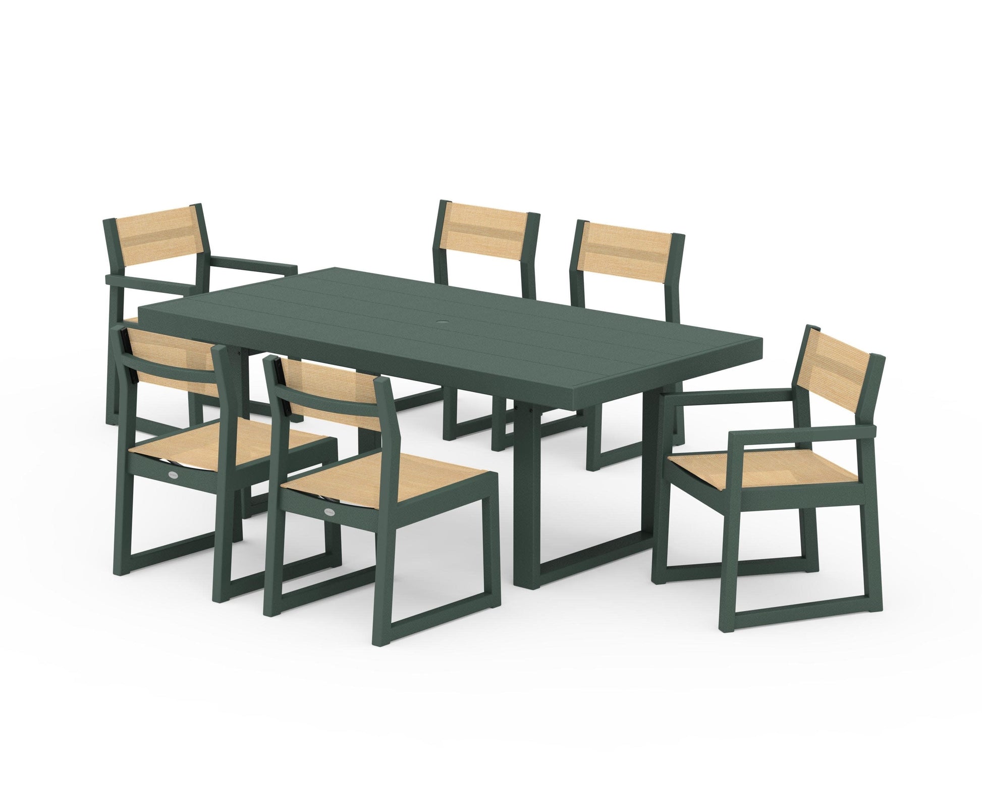 POLYWOOD EDGE Sling 7-Piece Dining Set — Green / Dupioni Apricot Sling