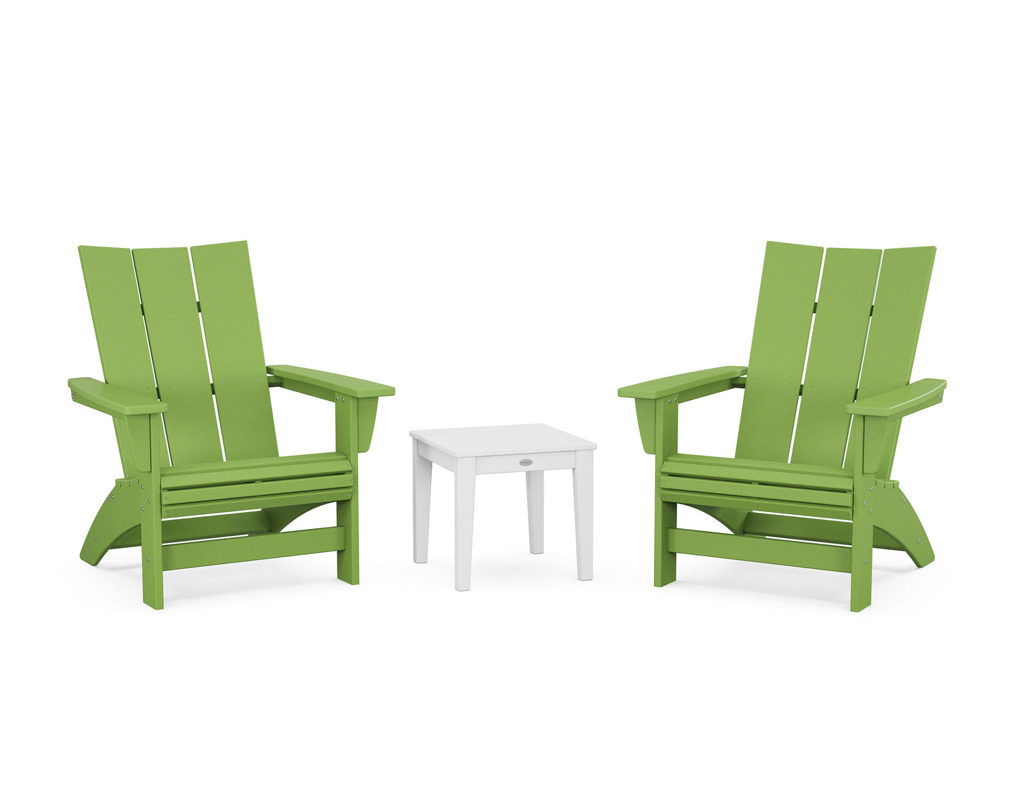 POLYWOOD 3-Piece Modern Grand Adirondack Set — Lime / White