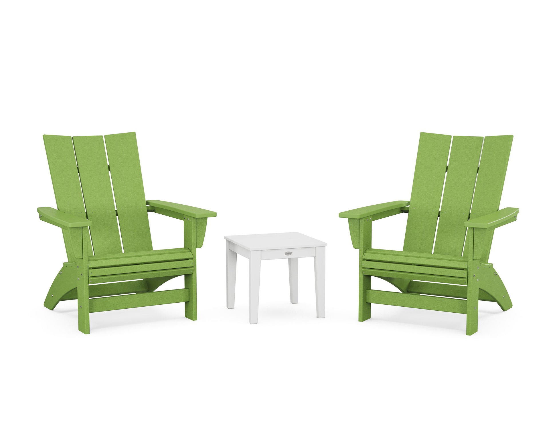 POLYWOOD 3-Piece Modern Grand Adirondack Set — Lime / White