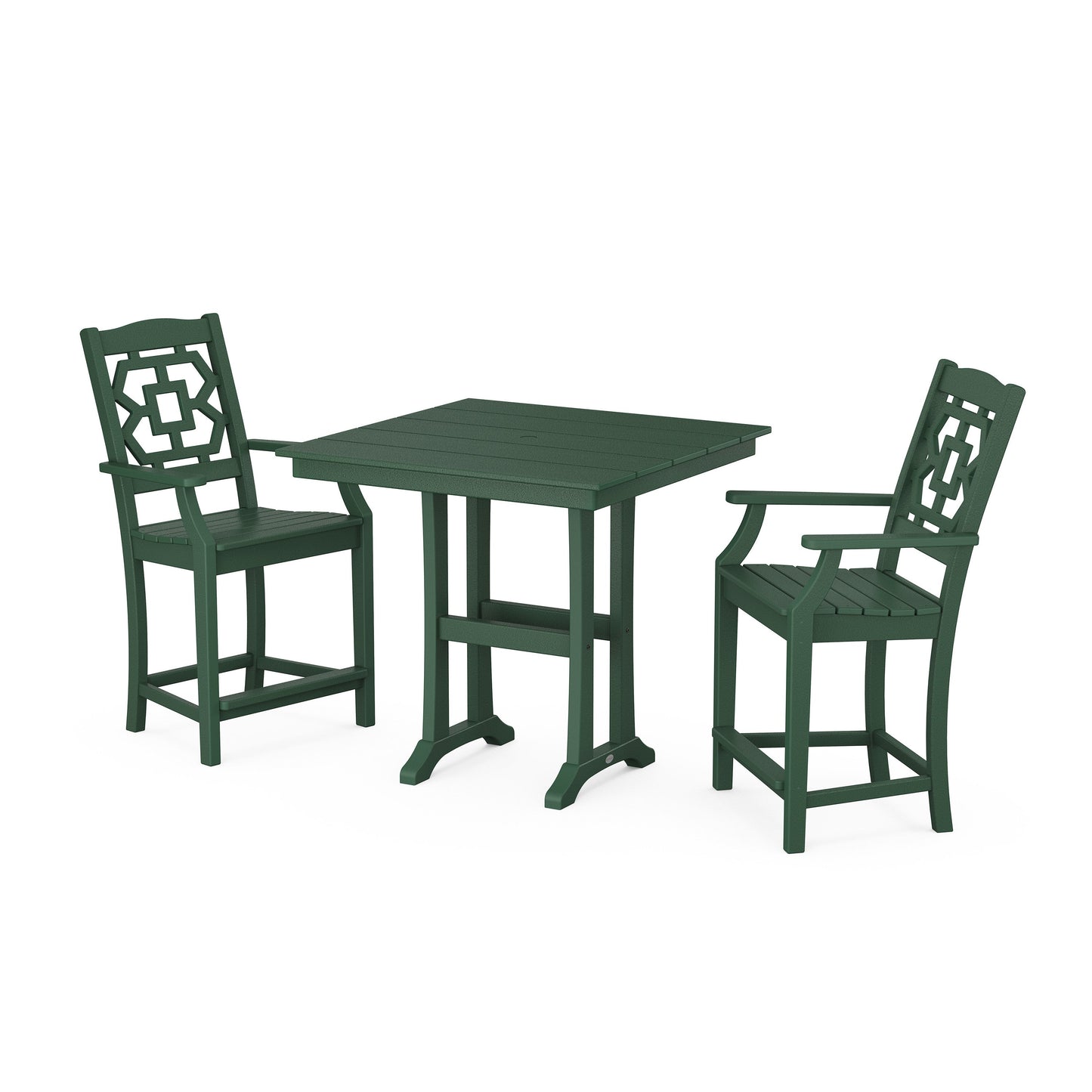 POLYWOOD Chinoiserie 3-Piece Farmhouse Counter Set with Trestle Legs — Green