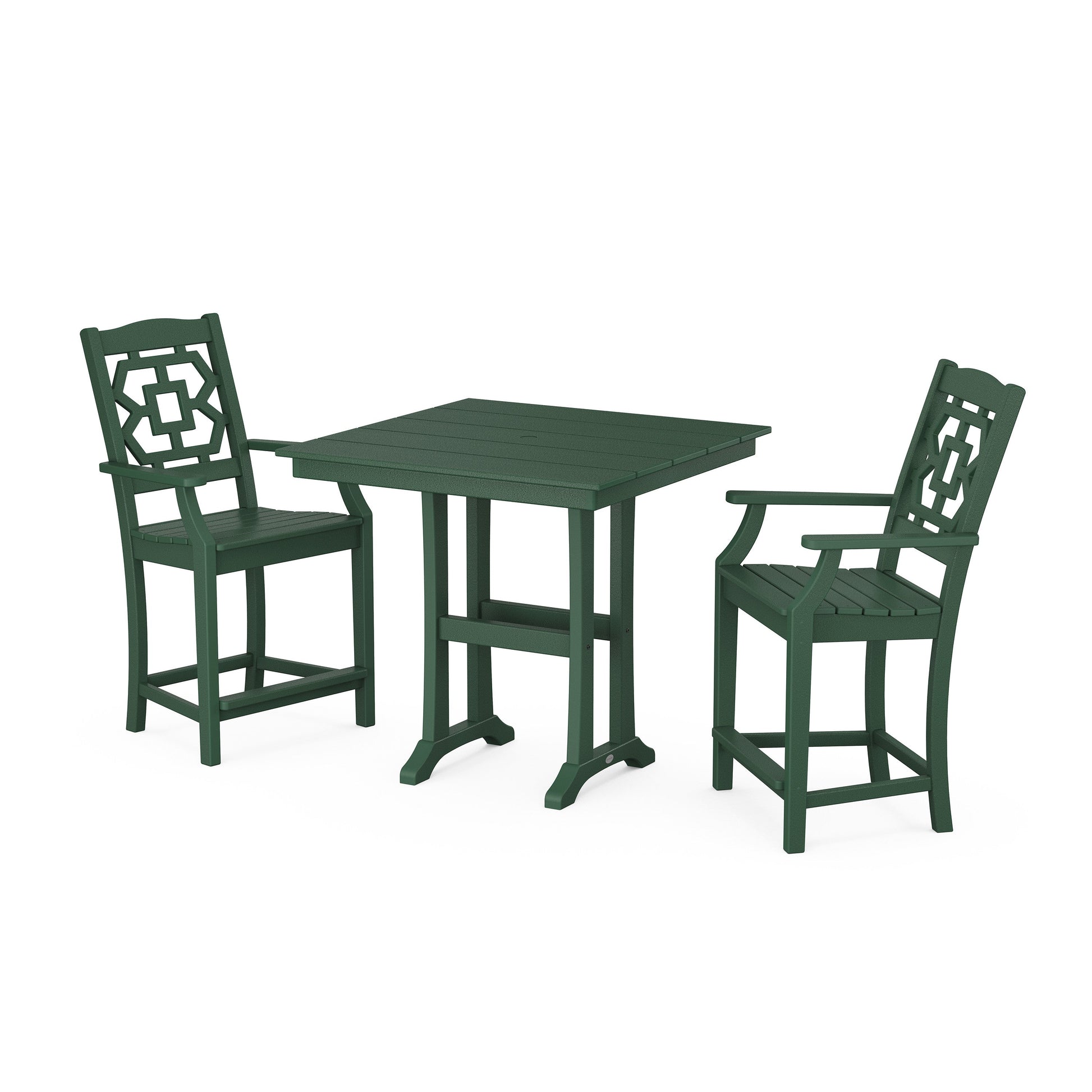 POLYWOOD Chinoiserie 3-Piece Farmhouse Counter Set with Trestle Legs — Green