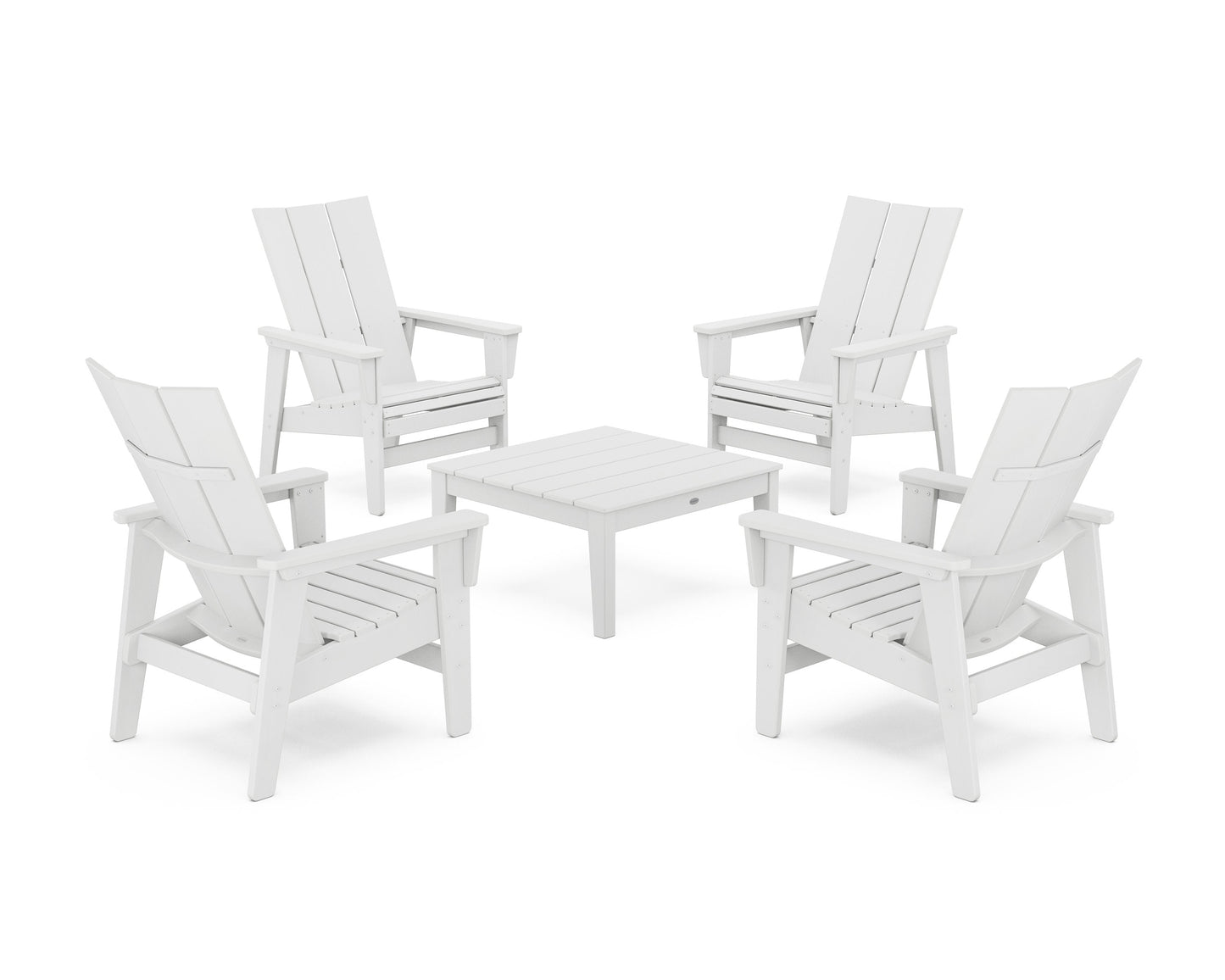 POLYWOOD 5-Piece Modern Grand Upright Adirondack Chair Conversation Group — White
