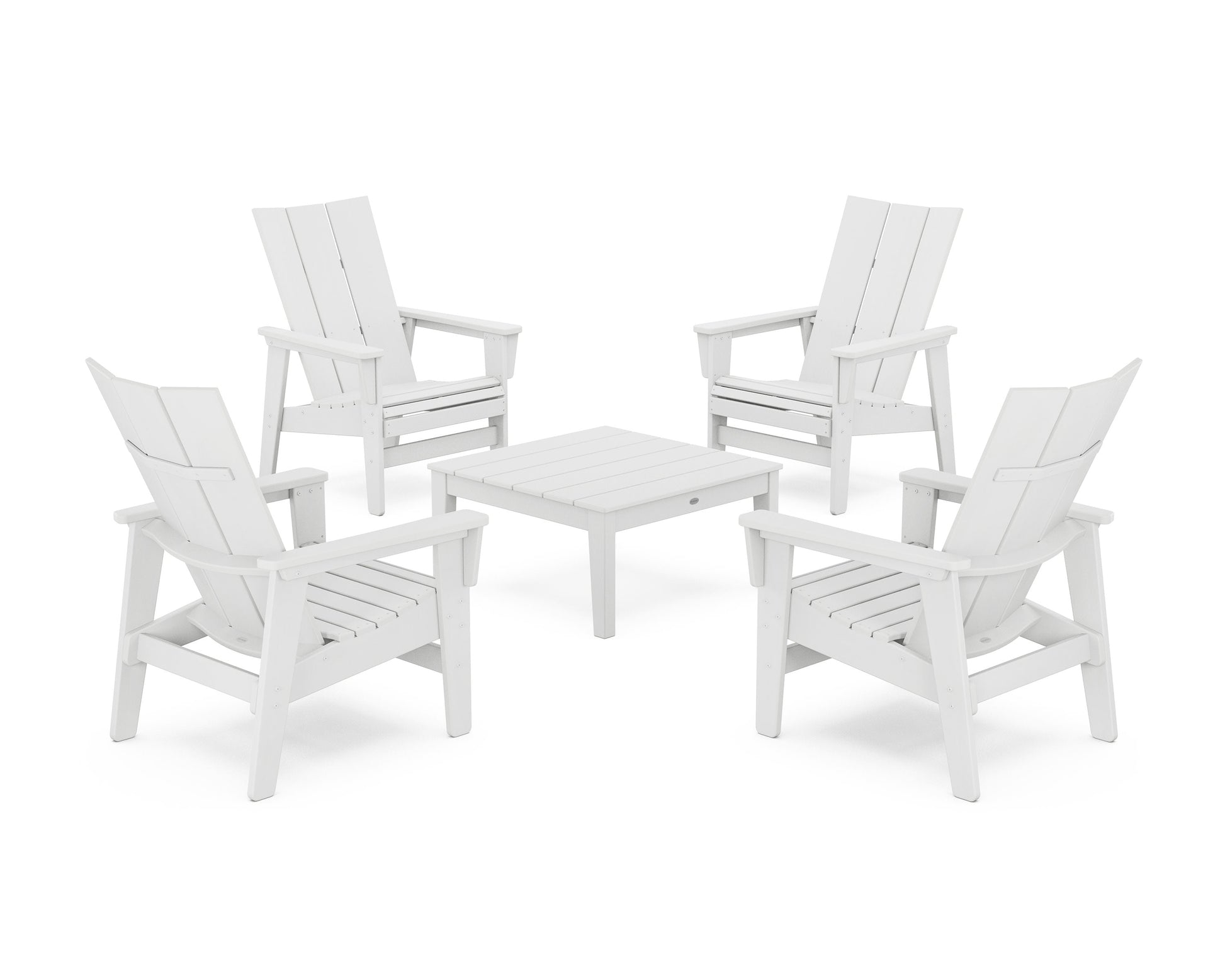 POLYWOOD 5-Piece Modern Grand Upright Adirondack Chair Conversation Group — White