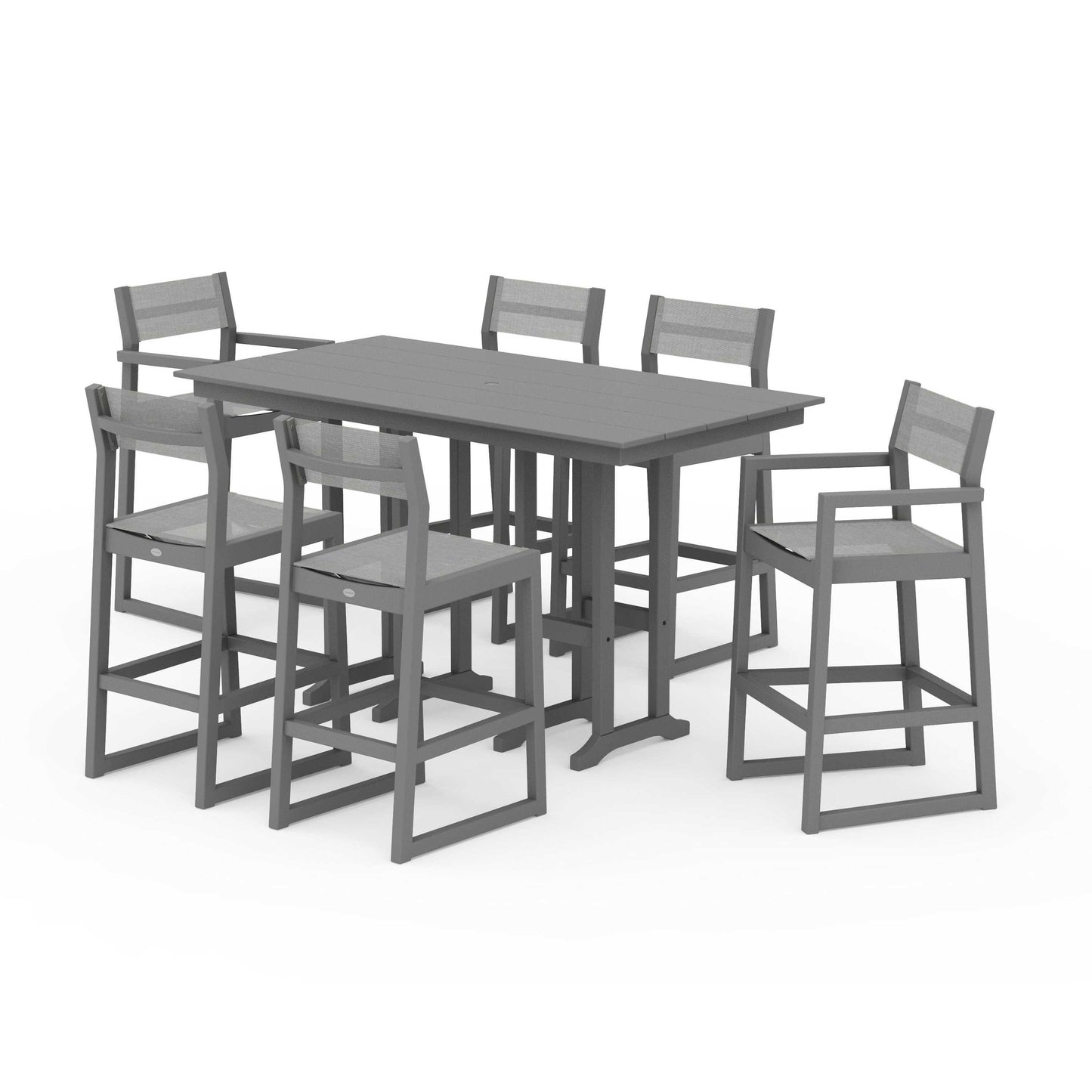 POLYWOOD EDGE Sling 7-Piece Farmhouse Bar Set — Slate Grey / Metallic Sling
