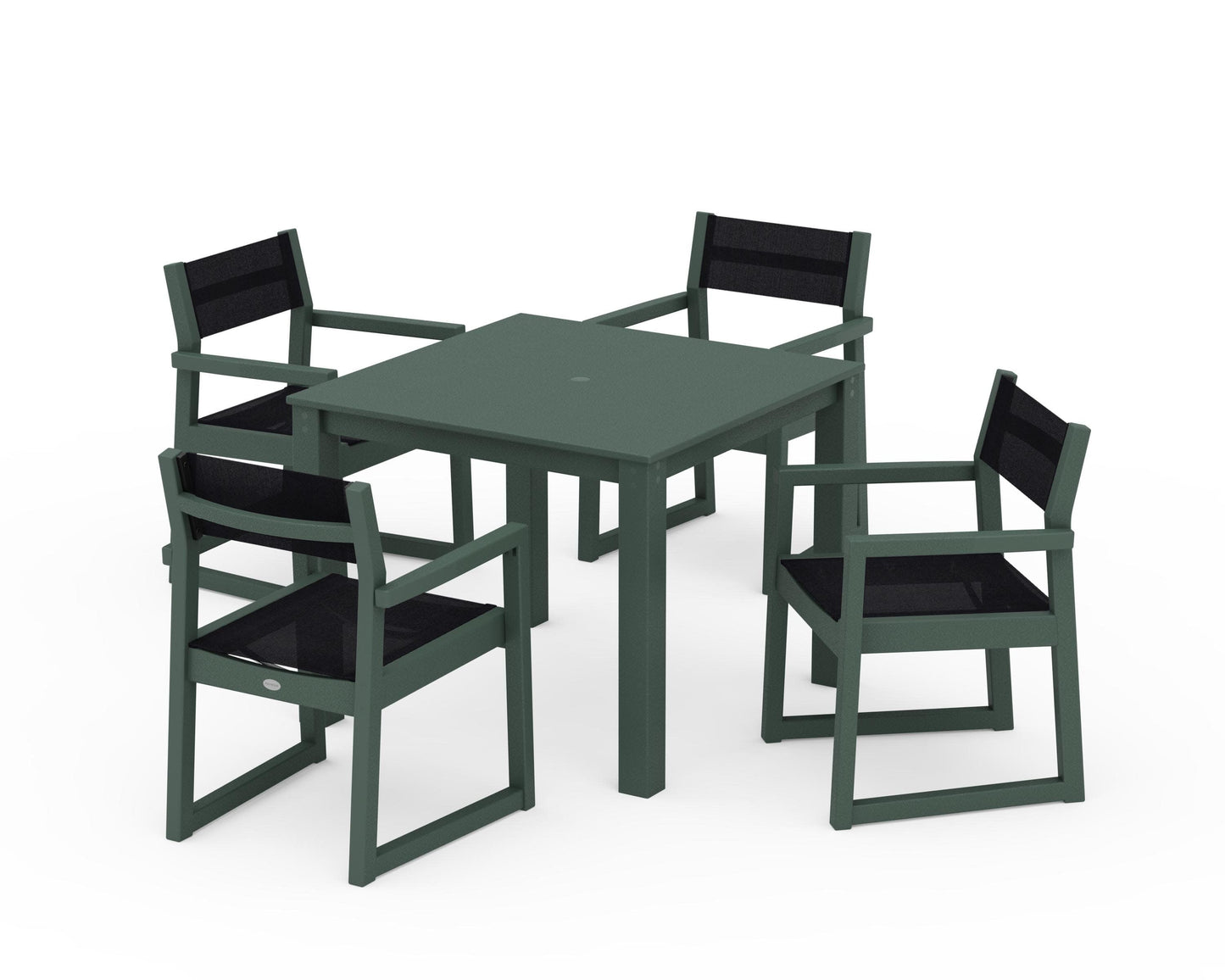 POLYWOOD EDGE Sling Arm Chair 5-Piece Parsons Dining Set — Green / Black Sling