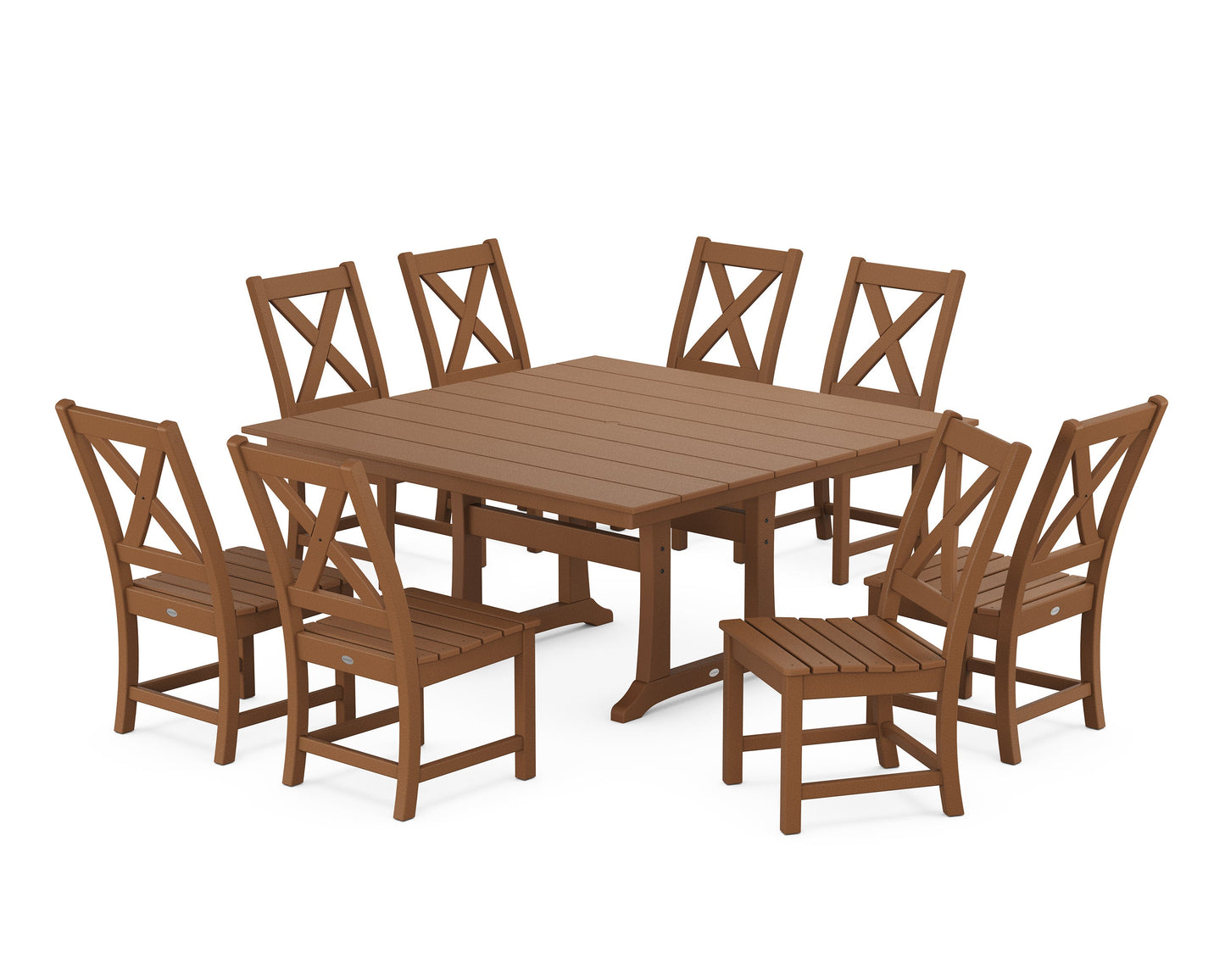 POLYWOOD Braxton Side Chair 9-Piece Farmhouse Dining Set — Teak