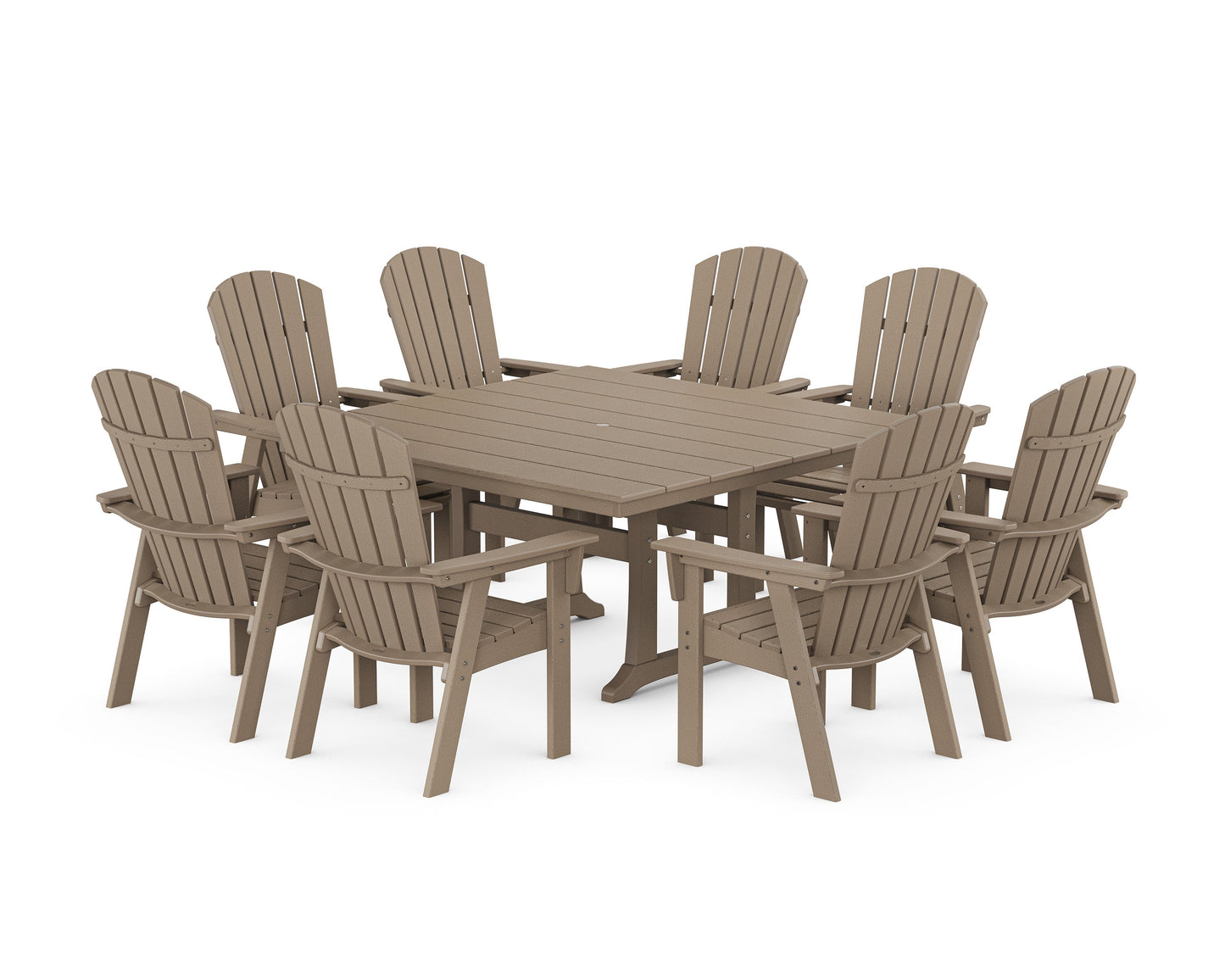 POLYWOOD Nautical Curveback Adirondack 9-Piece Square Dining Set with Trestle Legs — Vintage Sahara