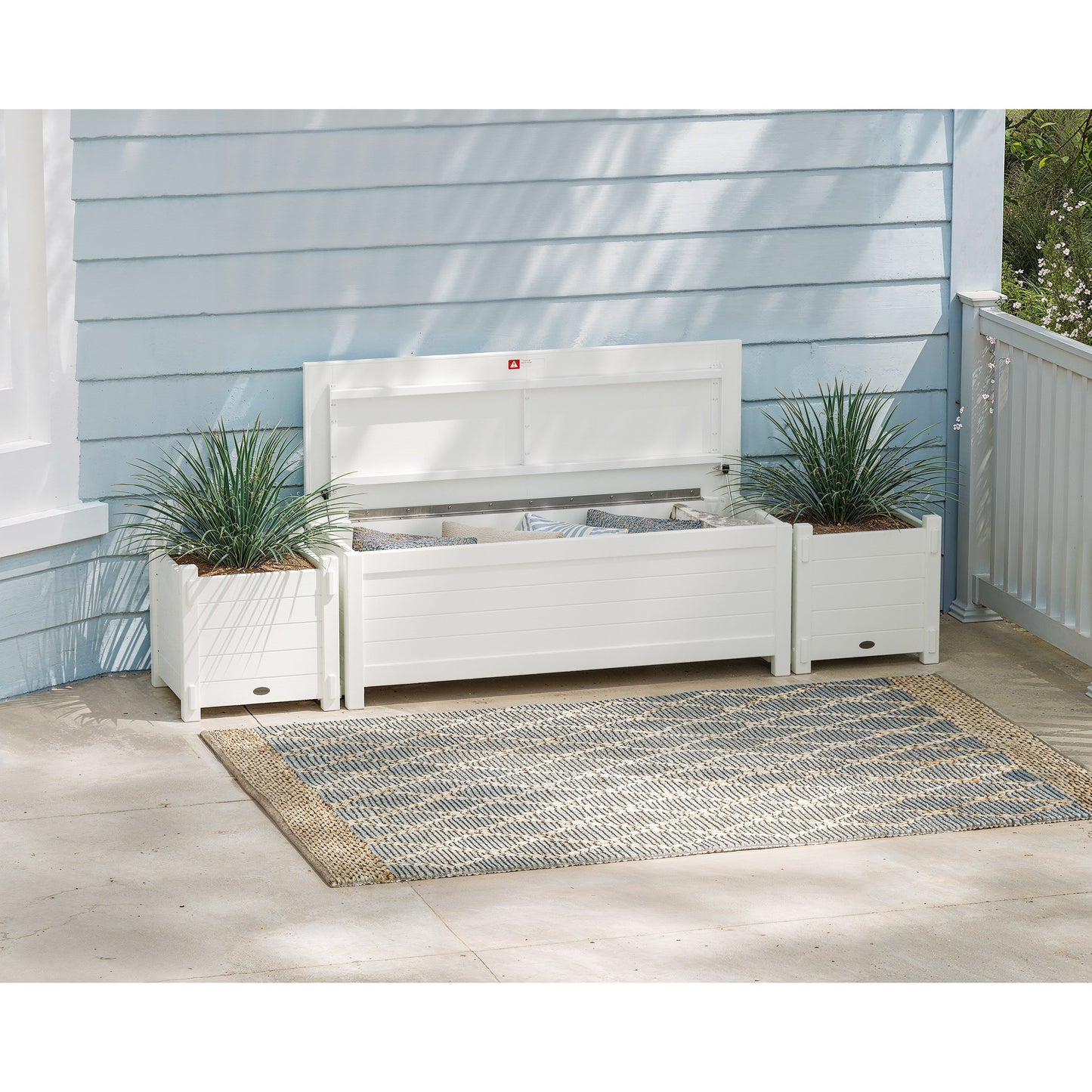 POLYWOOD 48" Nautical Straight Planter Storage Bench Set