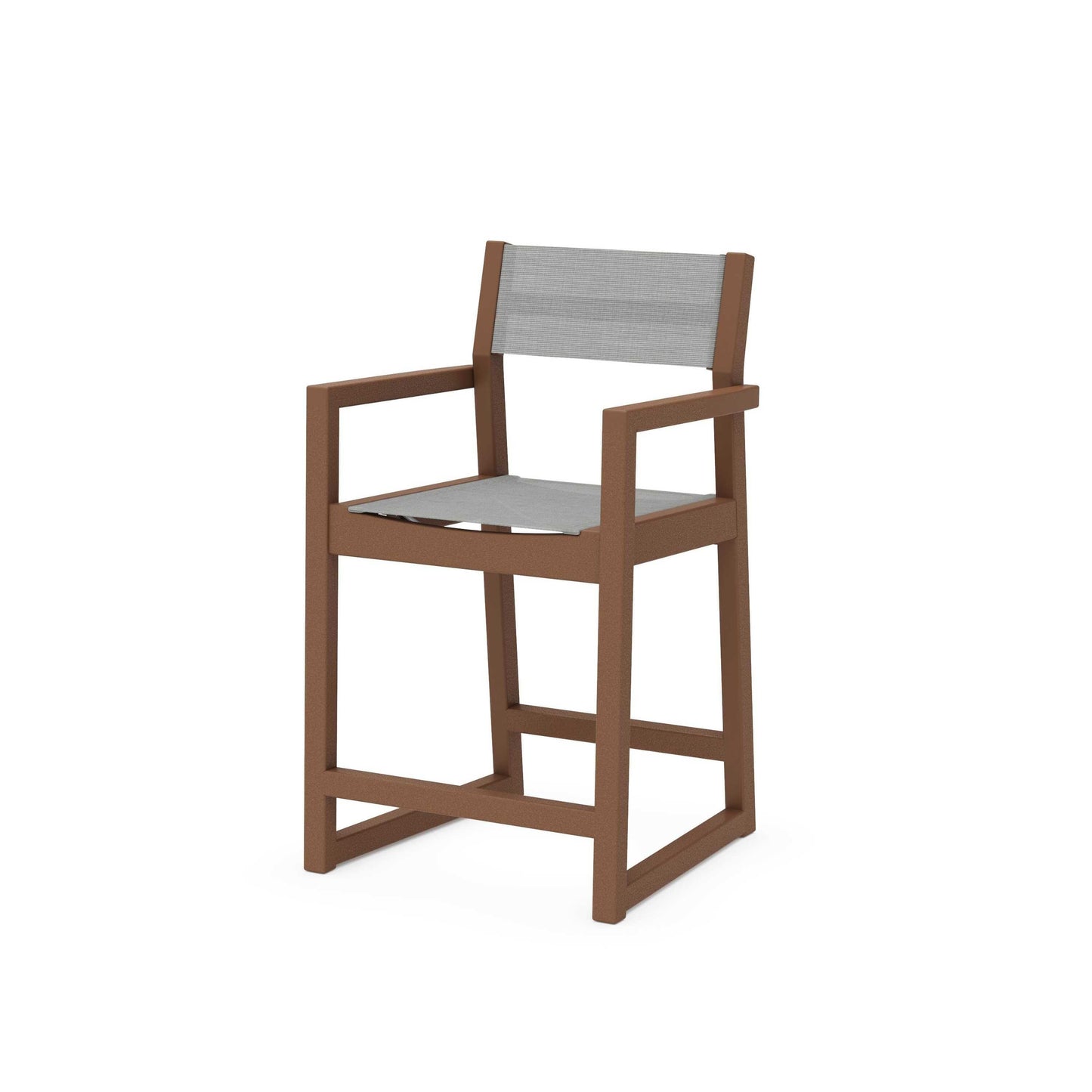 POLYWOOD EDGE Sling Counter Arm Chair — Teak / Metallic Sling