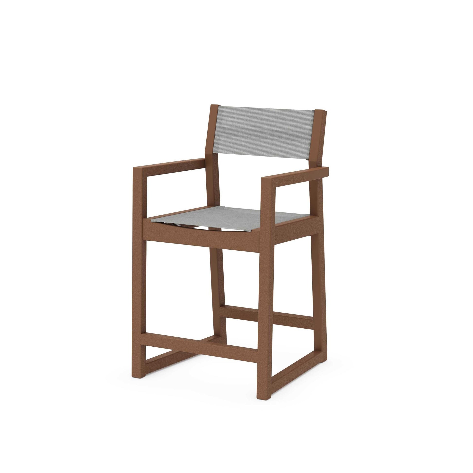 POLYWOOD EDGE Sling Counter Arm Chair — Teak / Metallic Sling