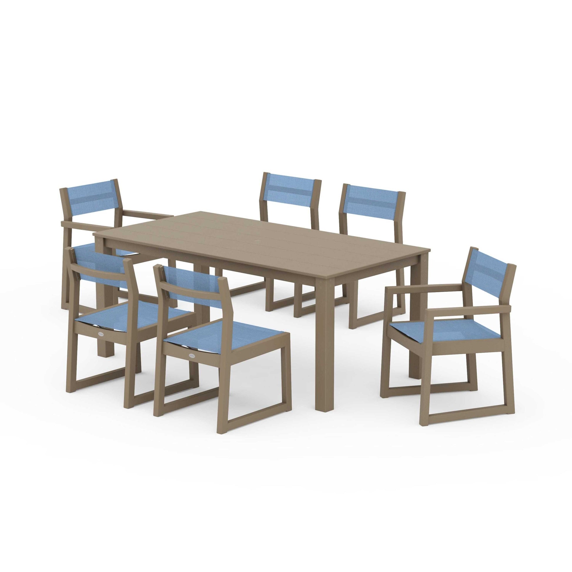 POLYWOOD EDGE Sling 7-Piece Parsons Dining Set — Vintage Sahara / Poolside Sling