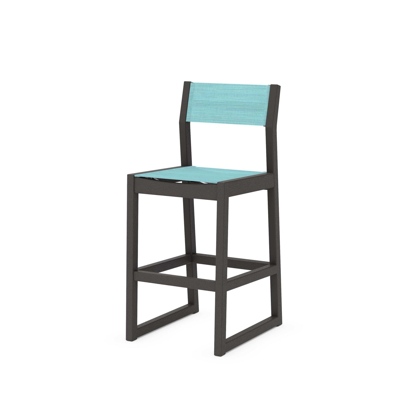 POLYWOOD EDGE Sling Bar Side Chair — Vintage Coffee / Dupioni Aquamarine Sling