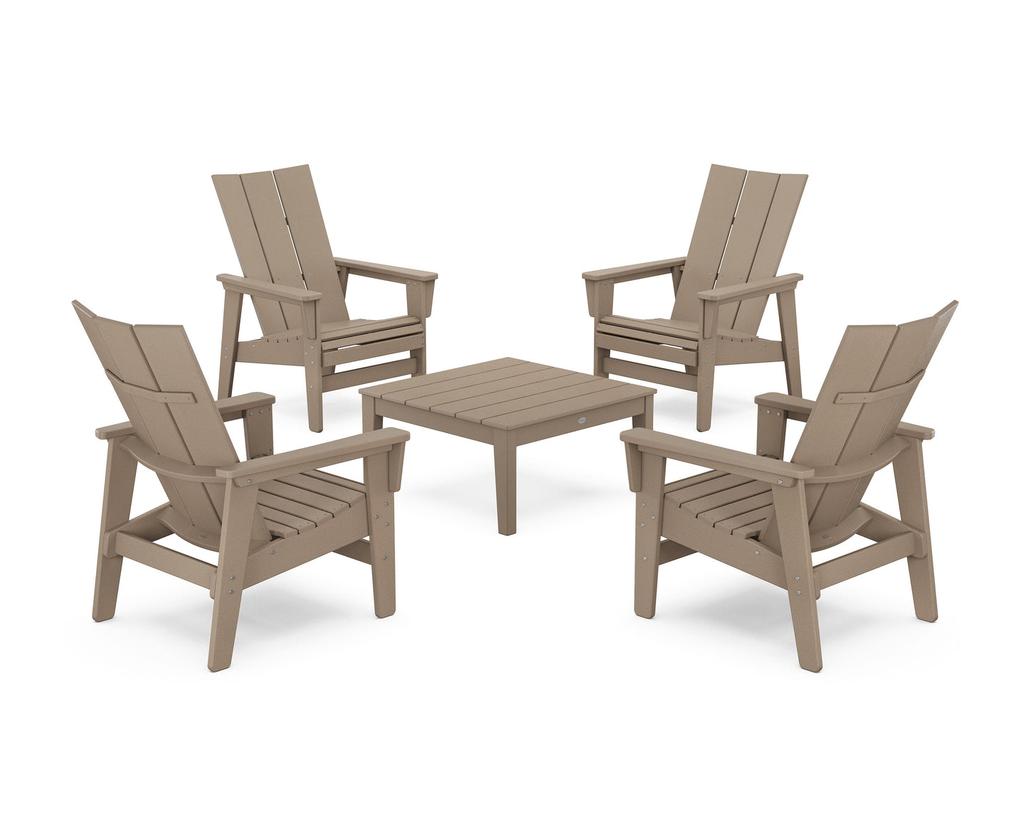 POLYWOOD 5-Piece Modern Grand Upright Adirondack Chair Conversation Group — Vintage Sahara