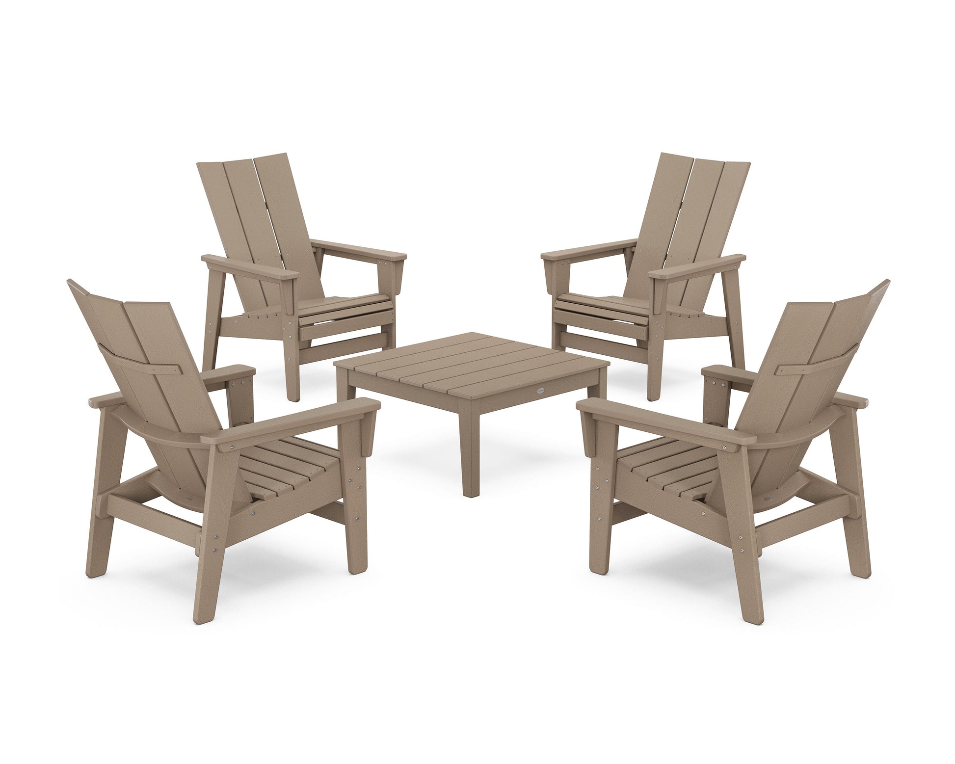 POLYWOOD 5-Piece Modern Grand Upright Adirondack Chair Conversation Group — Vintage Sahara