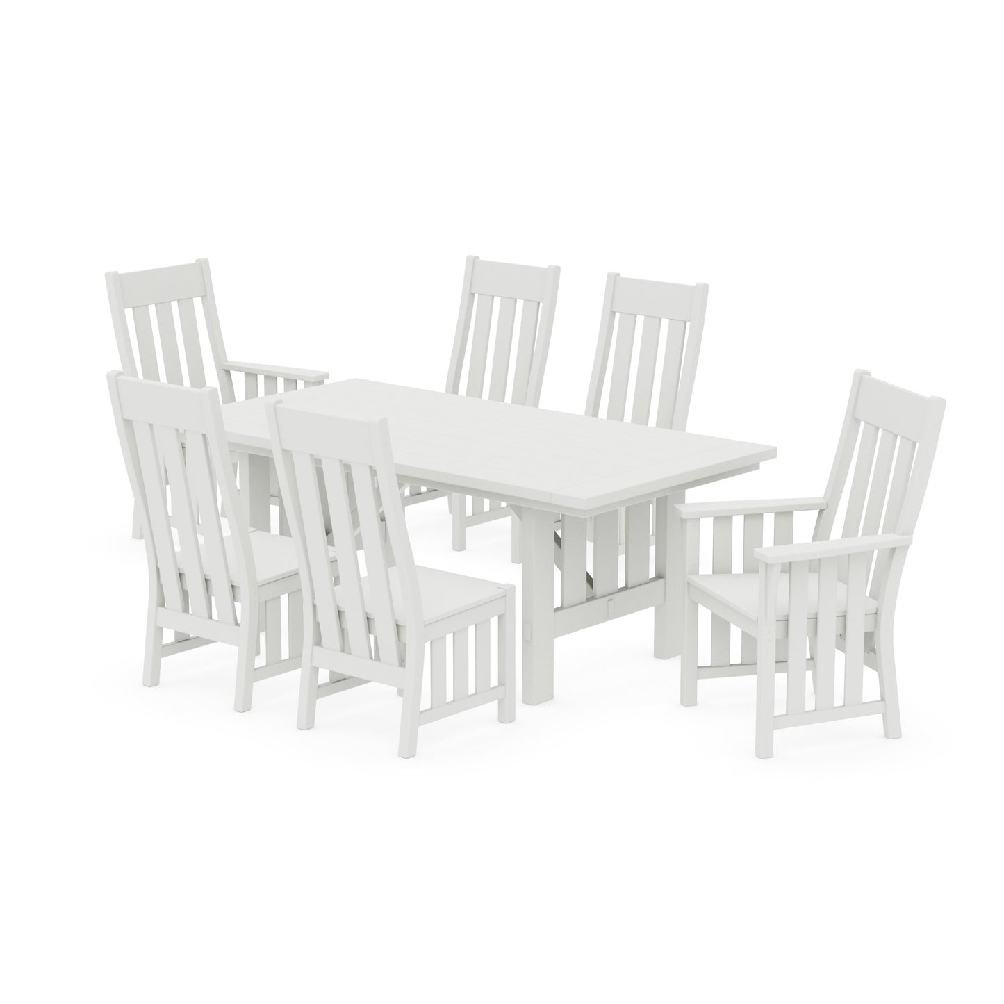 POLYWOOD Acadia 7-Piece Farmhouse Dining Set with Trestle Legs — Vintage White