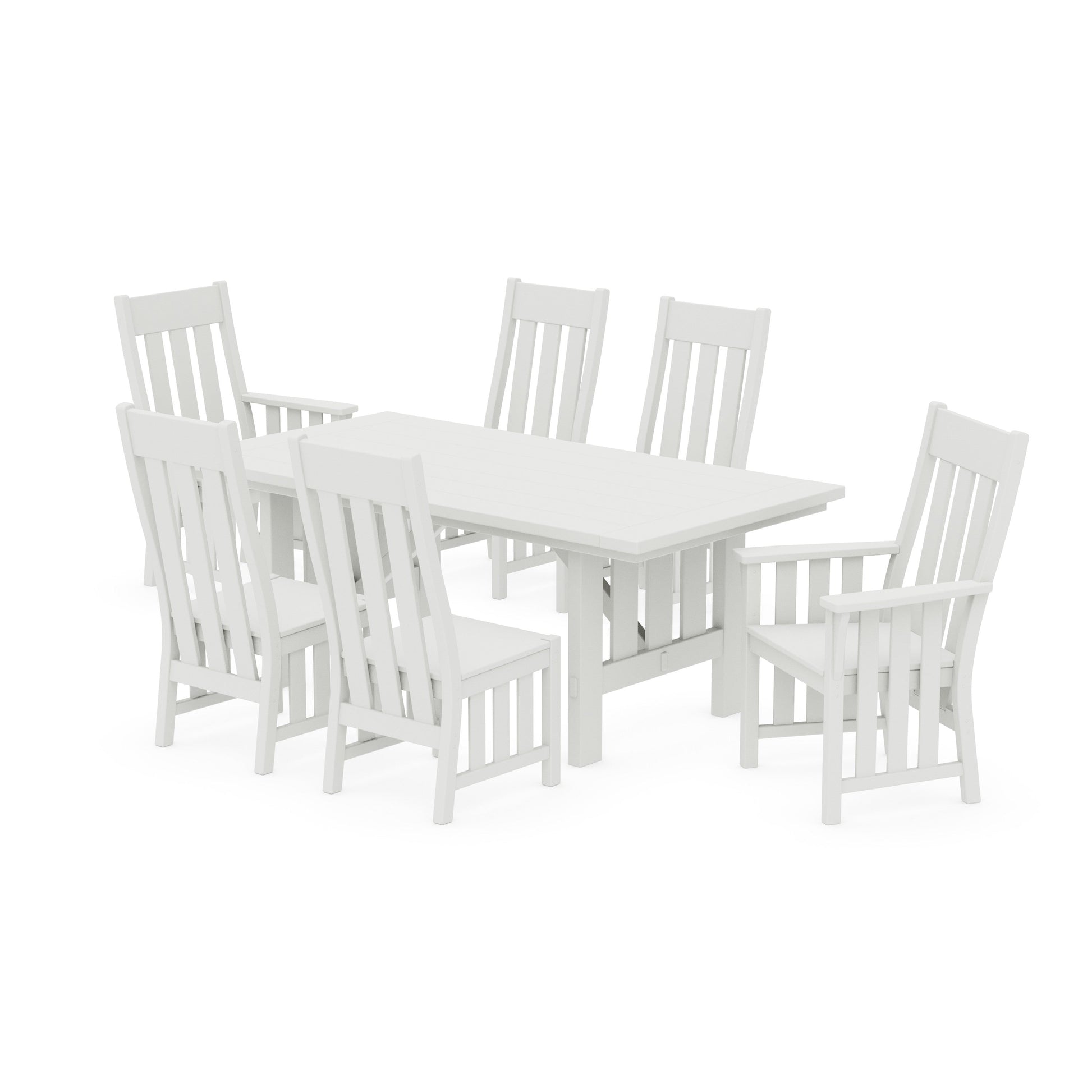 POLYWOOD Acadia 7-Piece Farmhouse Dining Set with Trestle Legs — Vintage White