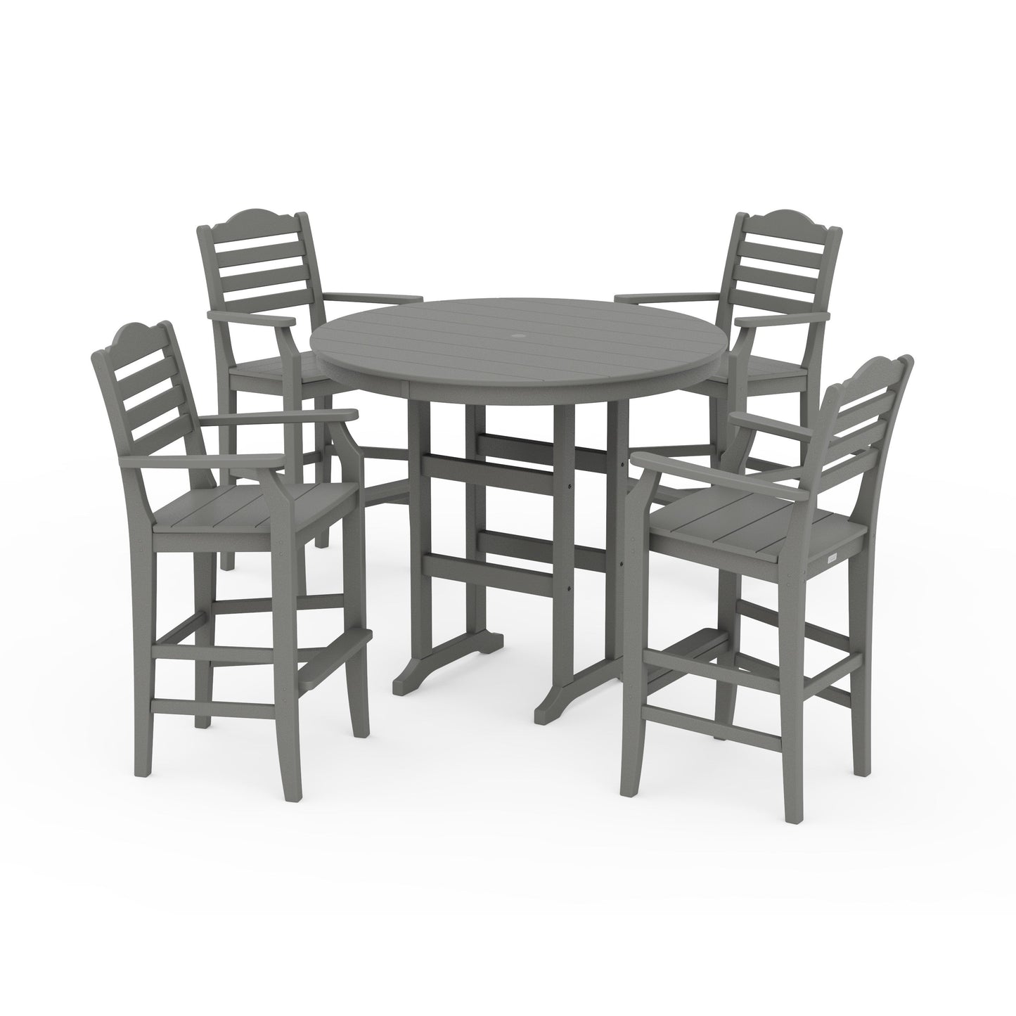 POLYWOOD Savannah 5-Piece Round Farmhouse Bar Set — Slate Grey