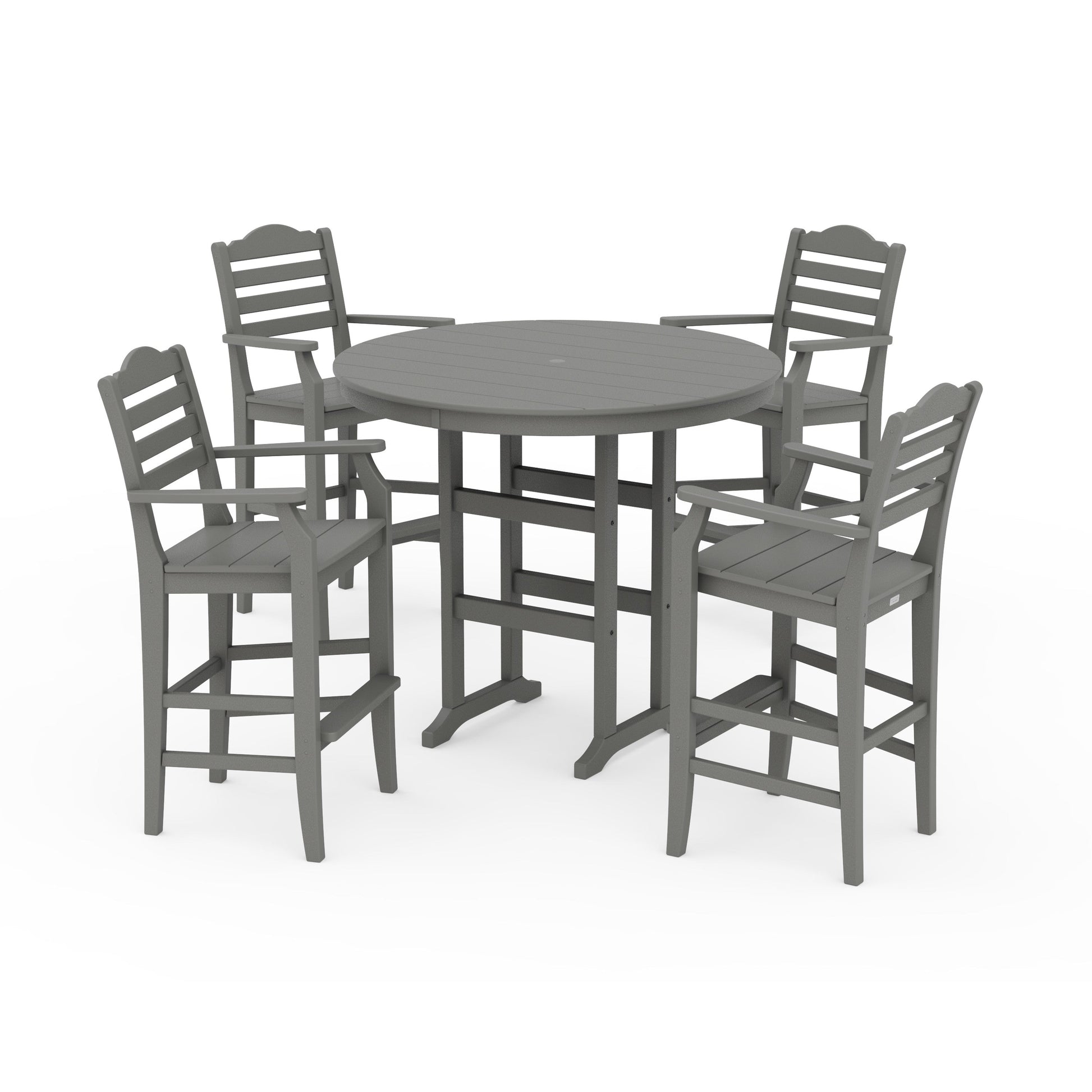 POLYWOOD Savannah 5-Piece Round Farmhouse Bar Set — Slate Grey