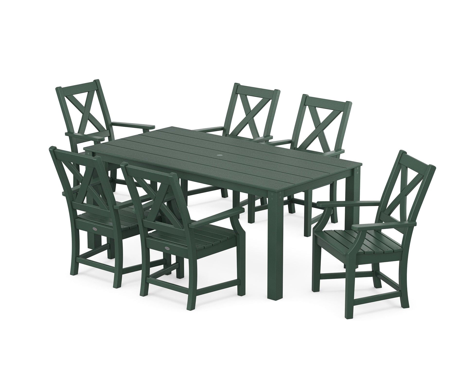 POLYWOOD Braxton Arm Chair 7-Piece Parsons Dining Set — Green