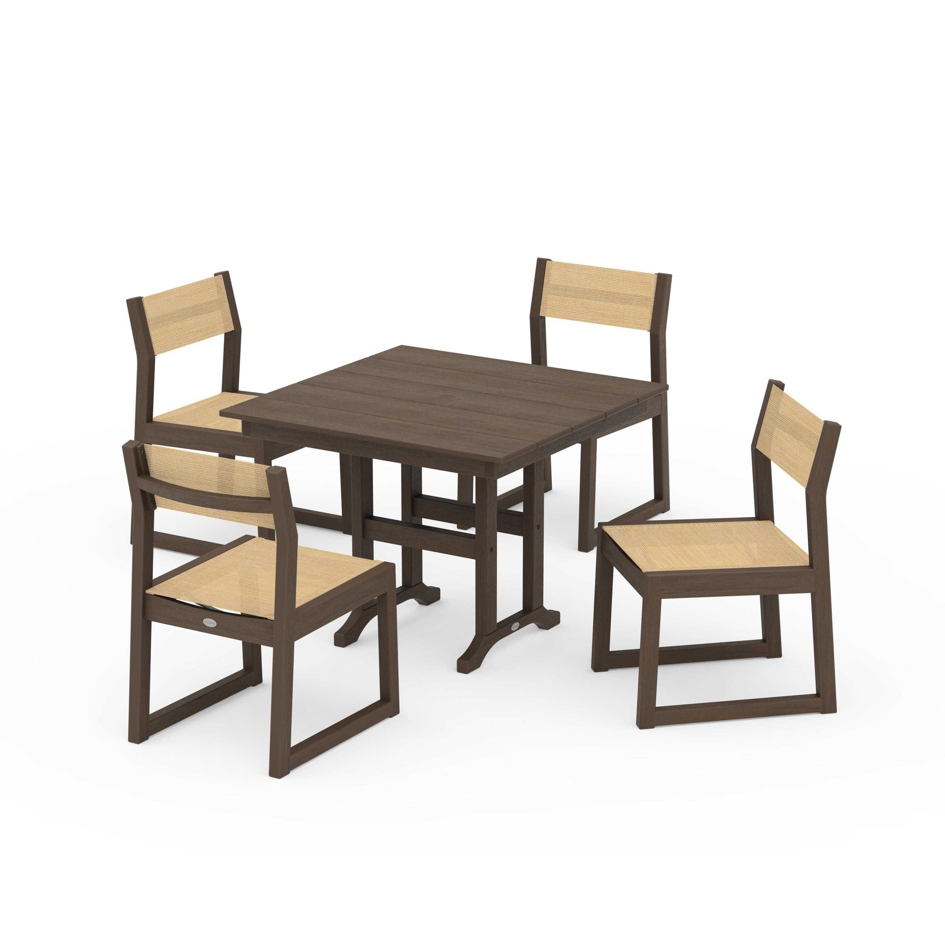 POLYWOOD EDGE Sling Side Chair 5-Piece Farmhouse Dining Set — Kona / Dupioni Apricot Sling
