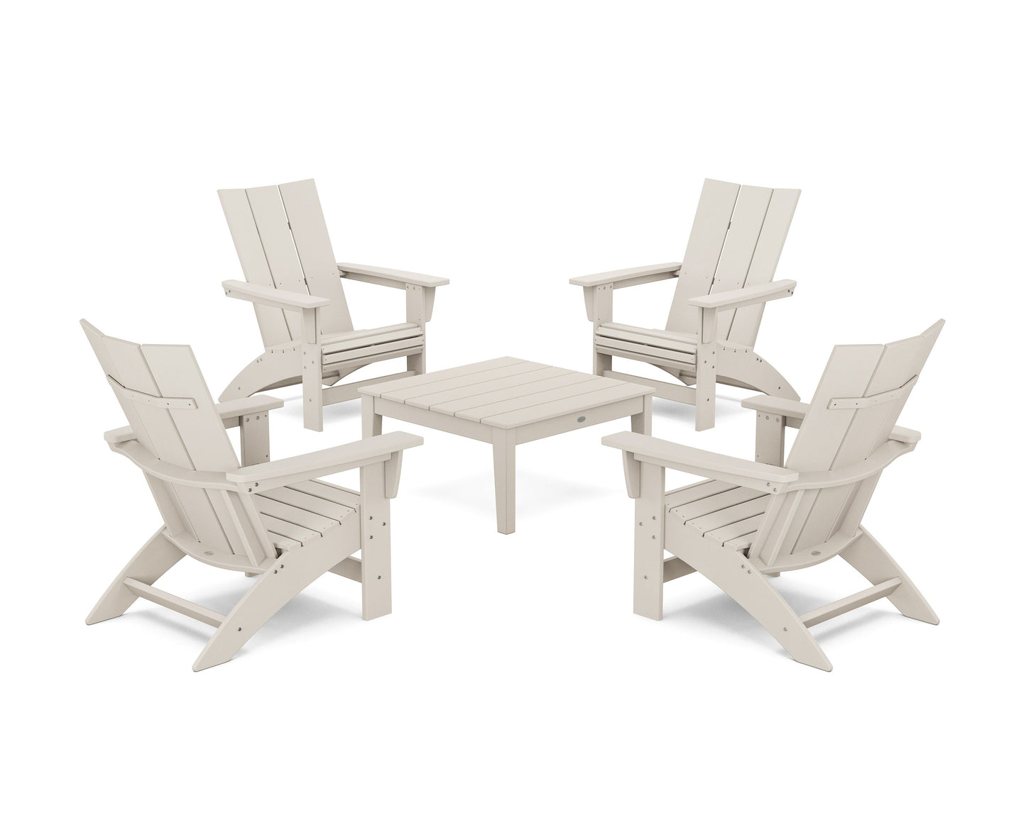 POLYWOOD 5-Piece Modern Grand Adirondack Chair Conversation Group — Sand