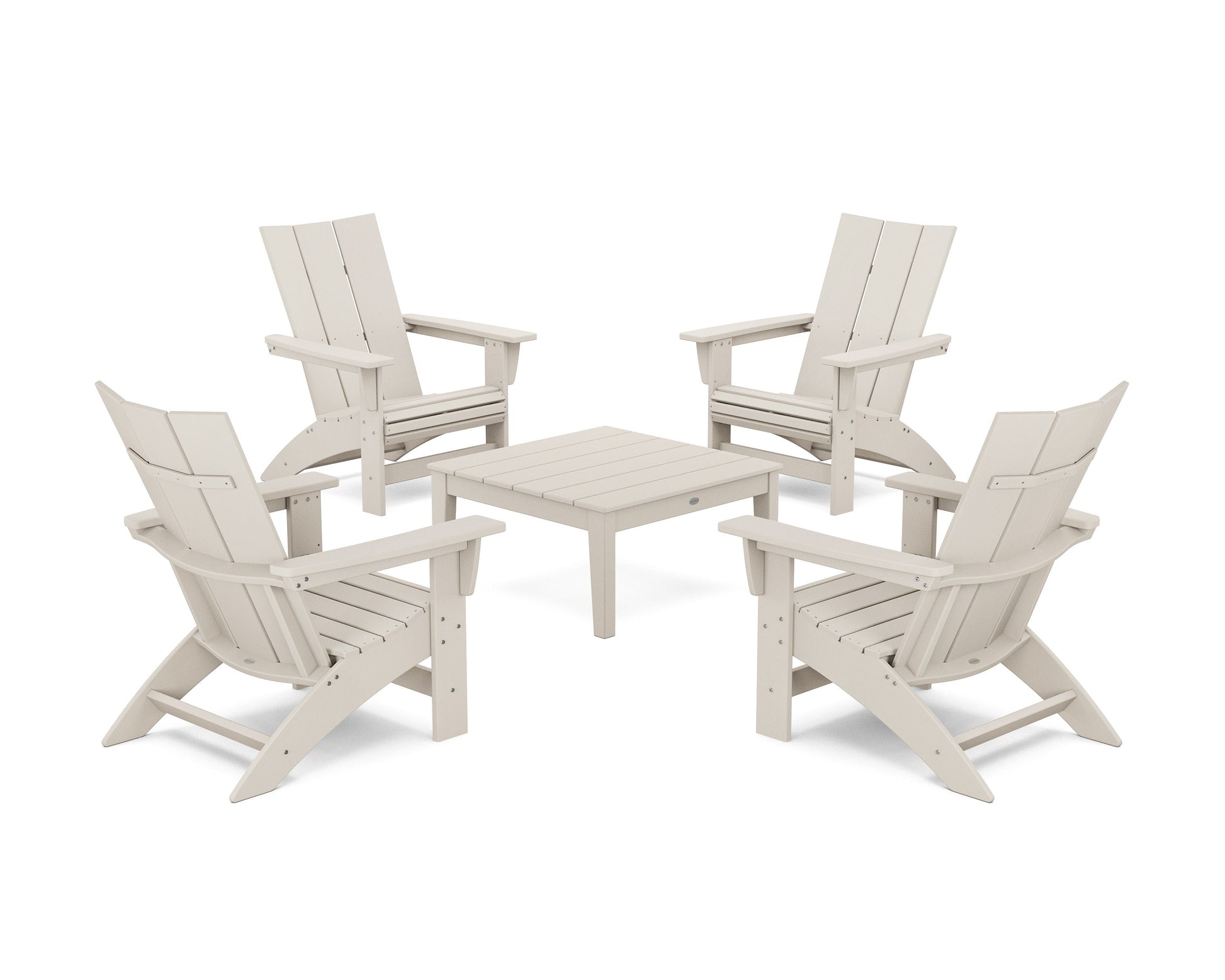 POLYWOOD 5-Piece Modern Grand Adirondack Chair Conversation Group — Sand