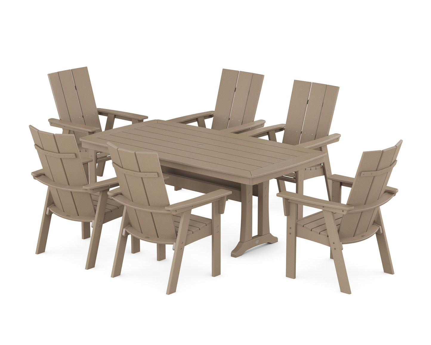 POLYWOOD Modern Curveback Adirondack 7-Piece Dining Set with Trestle Legs — Vintage Sahara