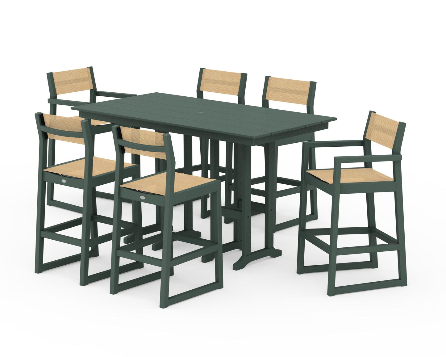 POLYWOOD EDGE Sling 7-Piece Farmhouse Bar Set — Green / Dupioni Apricot Sling