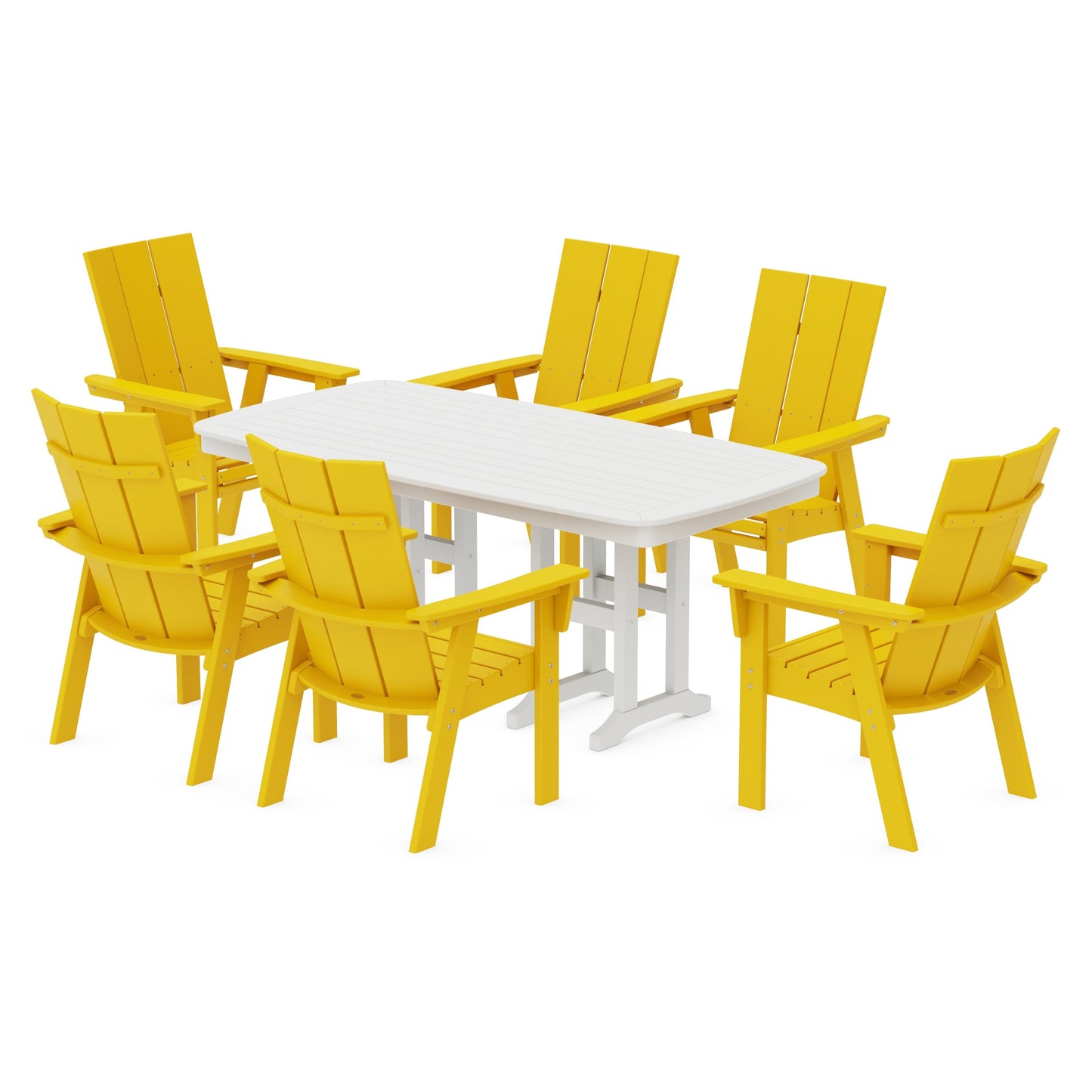 POLYWOOD Modern Curveback Adirondack 7-Piece Dining Set — Lemon / White