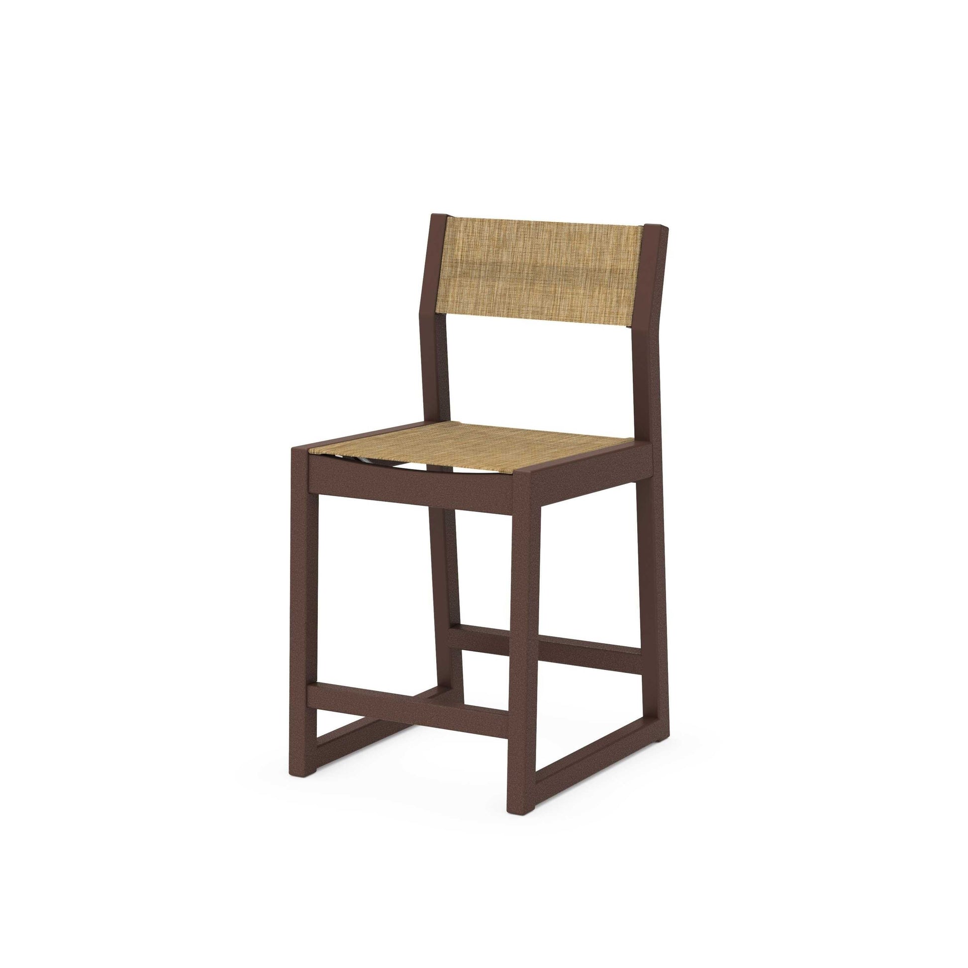 POLYWOOD EDGE Sling Counter Side Chair — Mahogany / Burlap Sling
