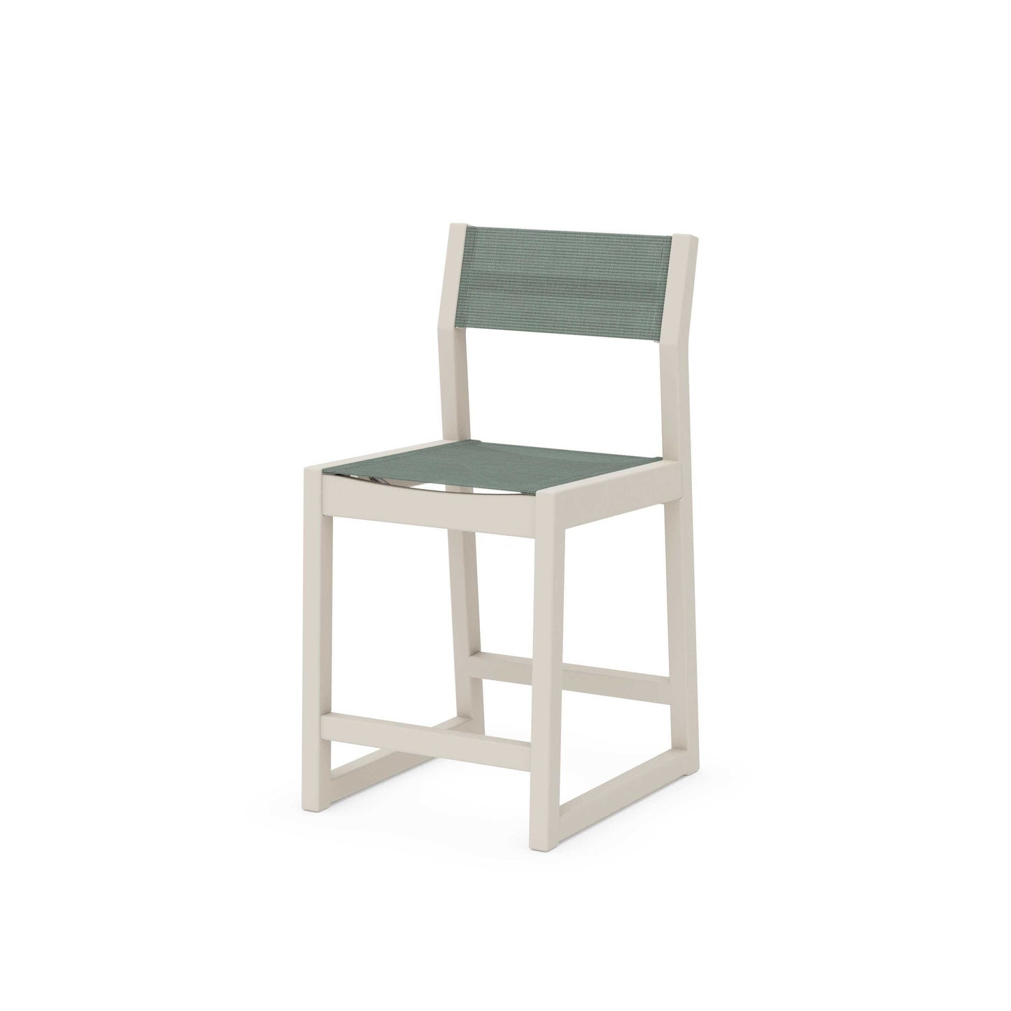 POLYWOOD EDGE Sling Counter Side Chair — Sand / Dupioni Sea Mist Sling