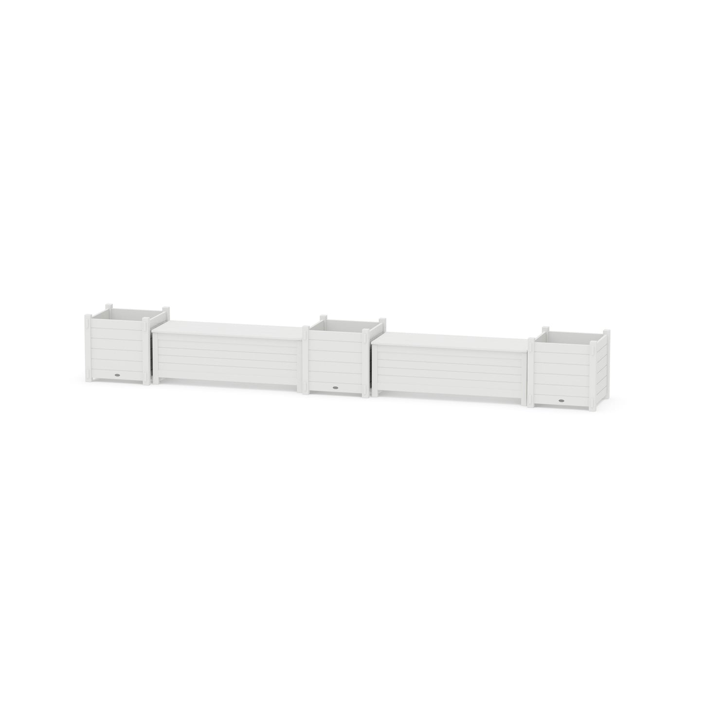 POLYWOOD 48" Nautical Straight Double Planter Storage Bench Set- Large — White