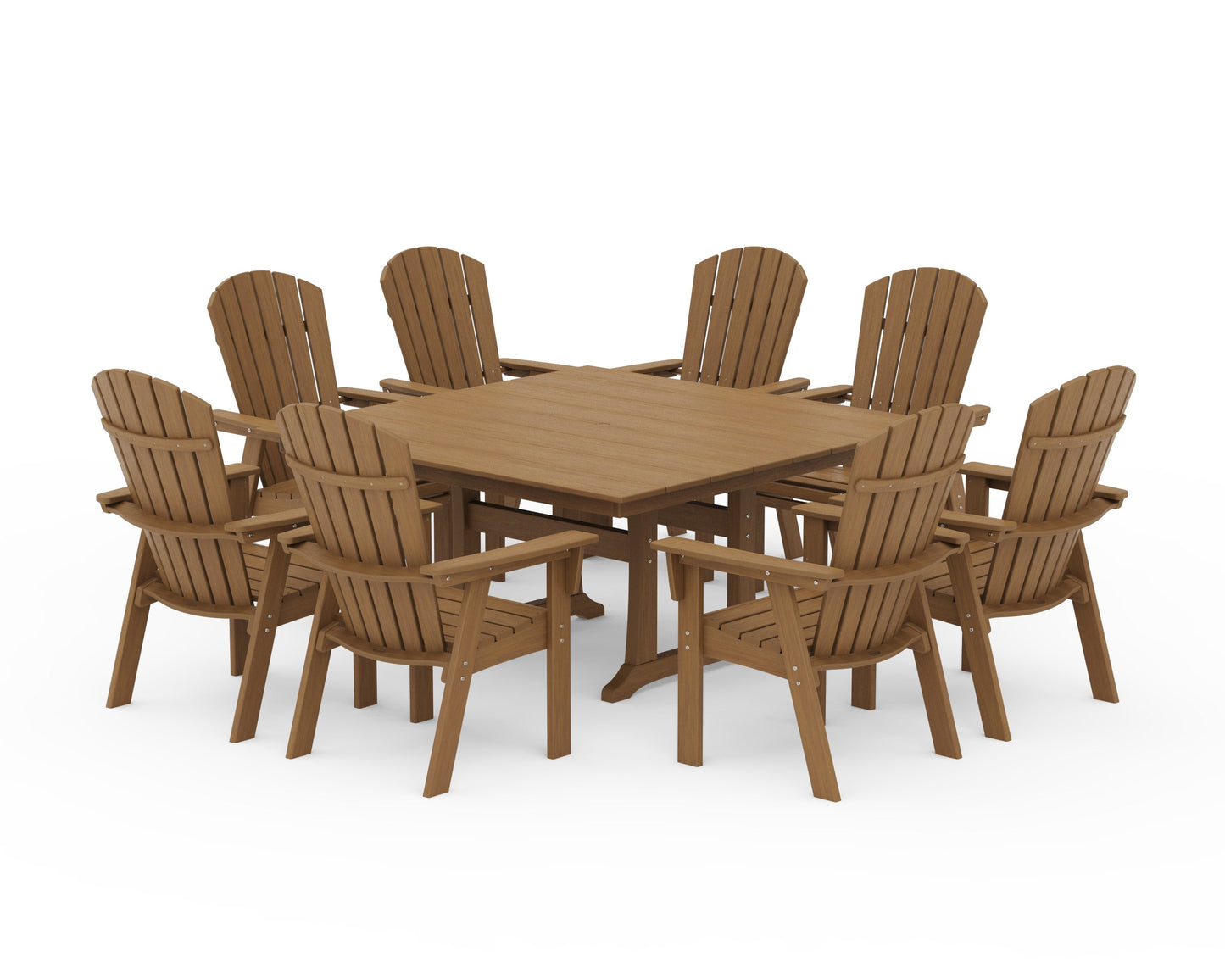 POLYWOOD Nautical Curveback Adirondack 9-Piece Square Dining Set with Trestle Legs — Natural