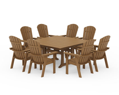 POLYWOOD Nautical Curveback Adirondack 9-Piece Square Dining Set with Trestle Legs — Natural