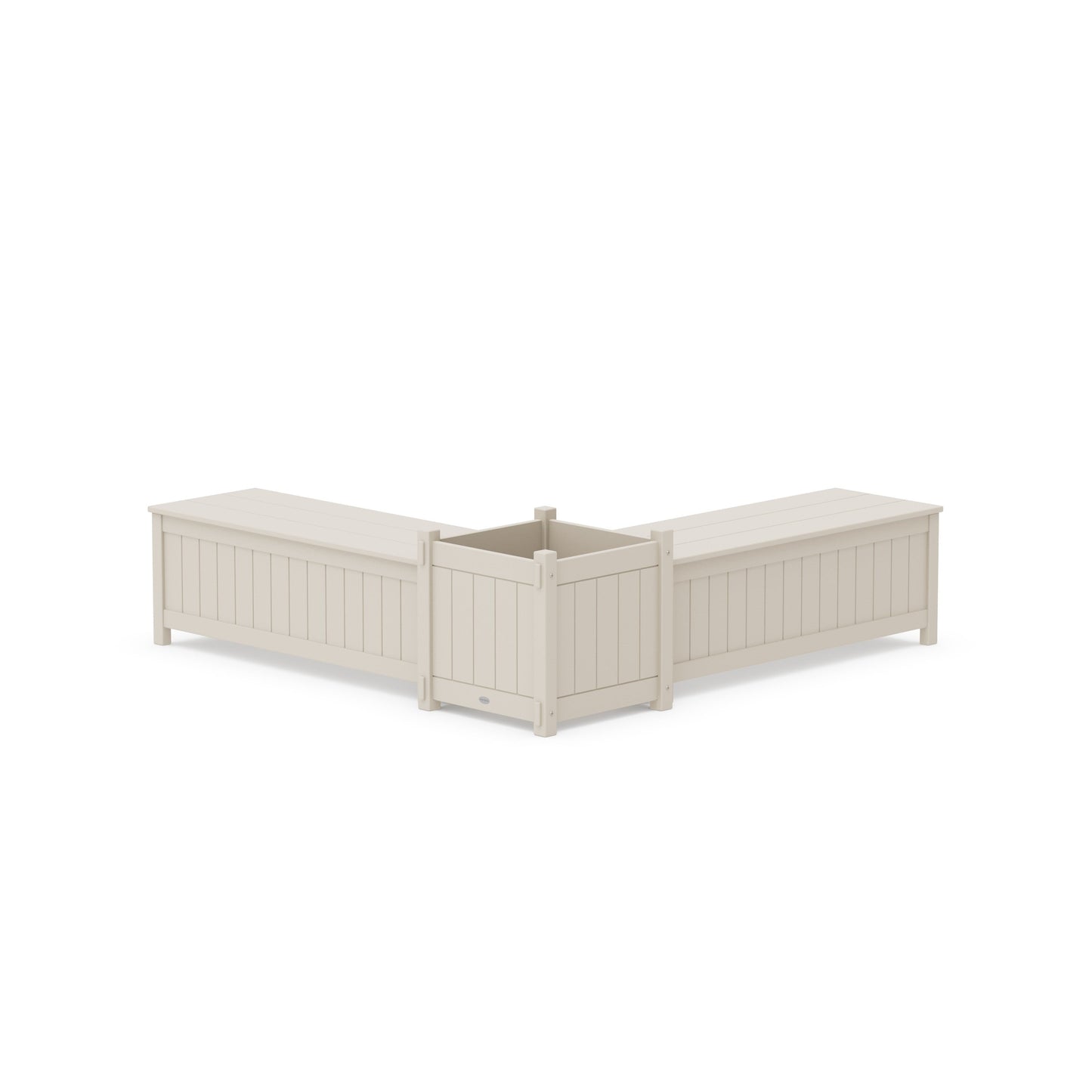 POLYWOOD 48" Vineyard L- Shaped Planter Storage Bench Set- Large — Sand