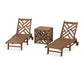 POLYWOOD Chippendale 3-Piece Chaise Set with Wheels and Umbrella Stand Accent Table — Teak